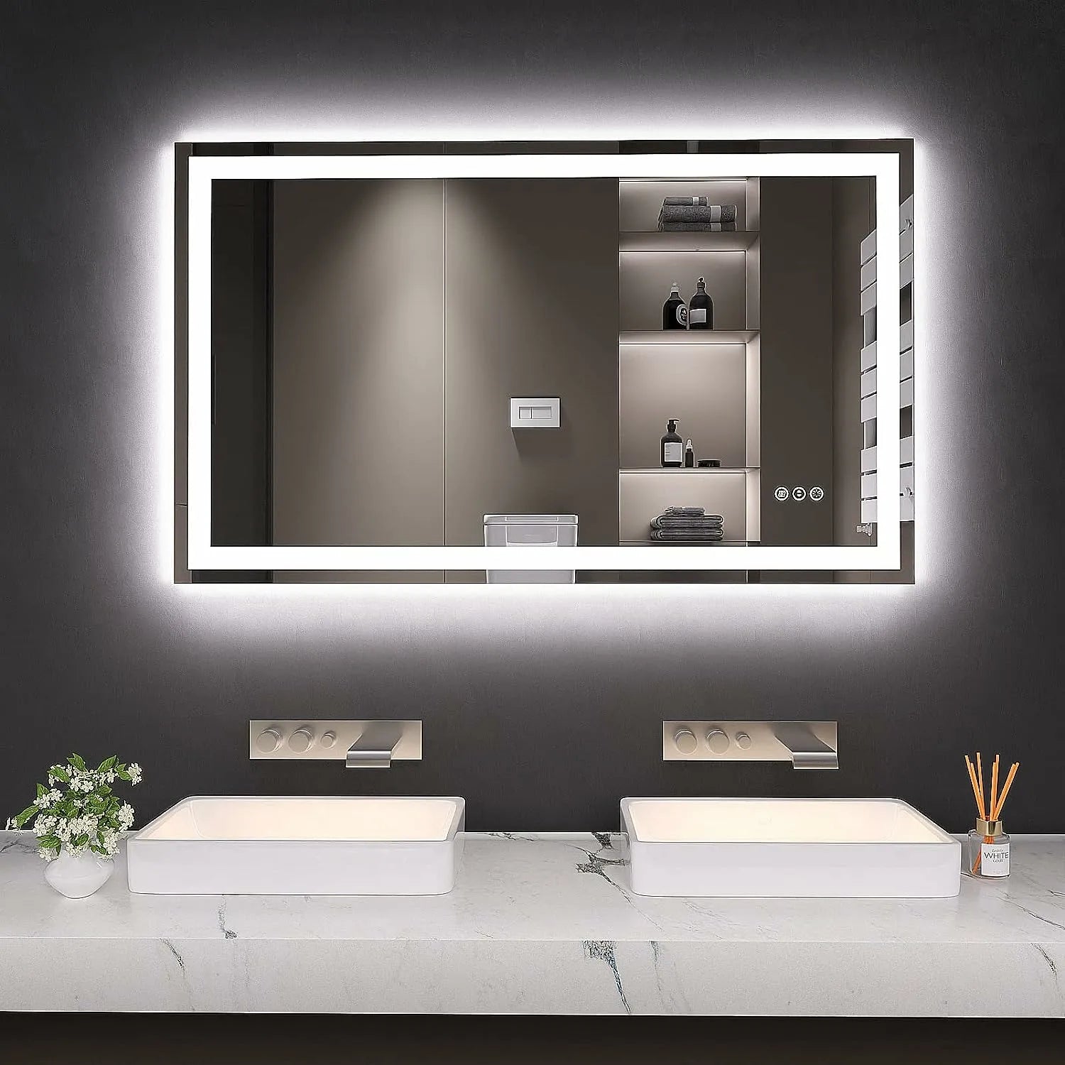 LED Bathroom Mirror with Lights Anti-Fog Dimmable Memory Function Tempered Glass