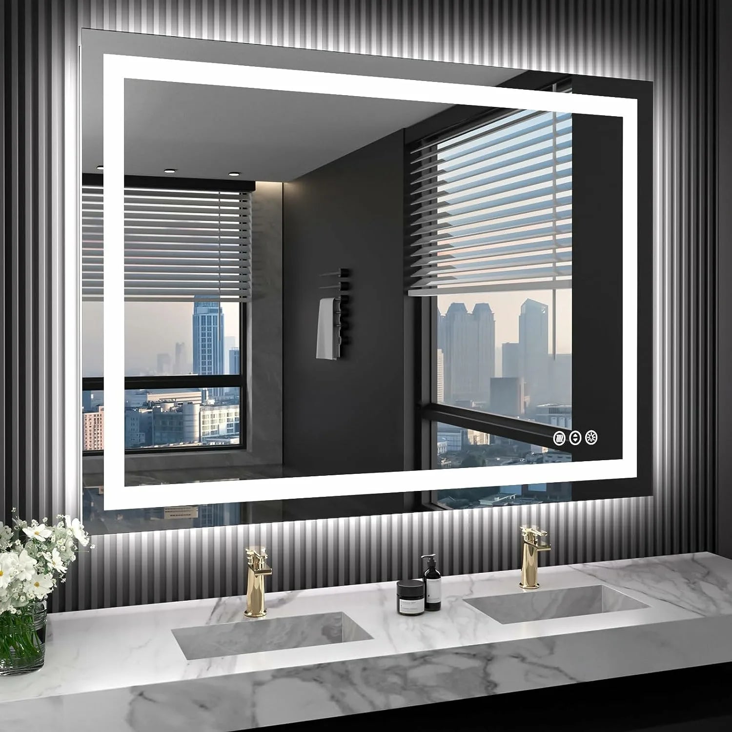 Dimmable Backlit LED Bathroom Mirror with Anti-Fog Memory Function and ETL Listed Shatter-Proof