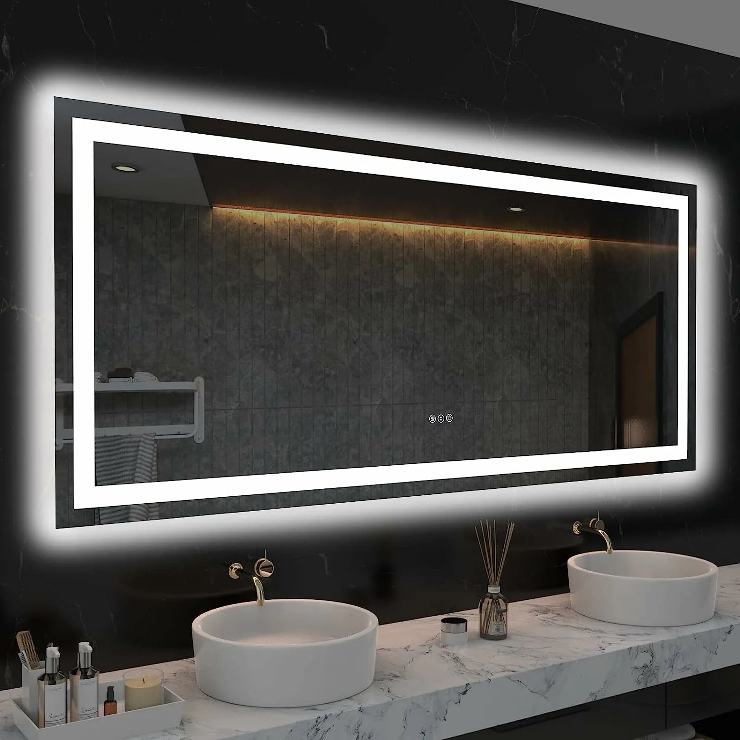 Dimmable Backlit LED Bathroom Mirror with Anti-Fog and Memory Function