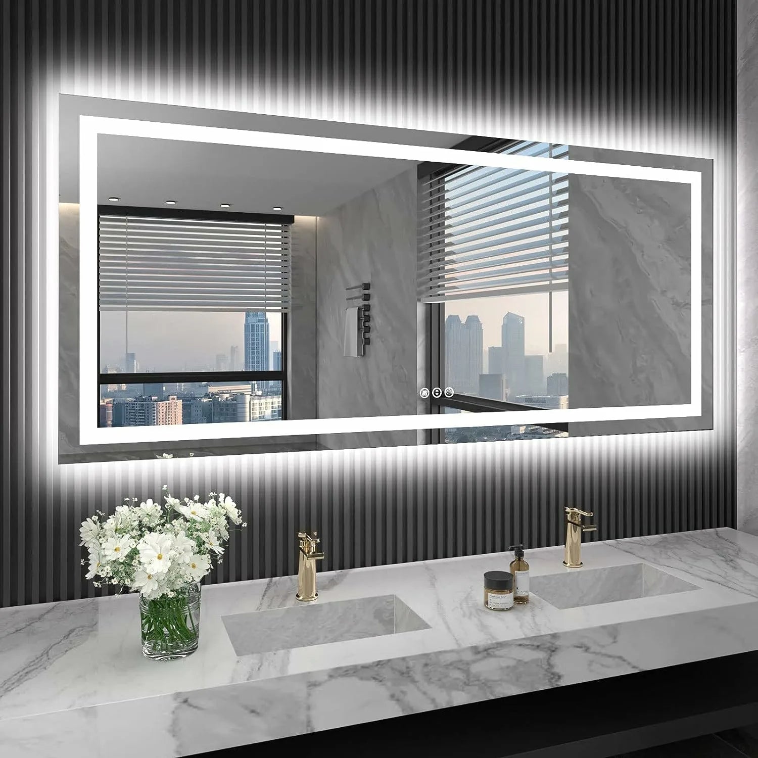 Shatter-Proof LED Bathroom Mirror Anti-Fog Dimmable Backlit Memory Function