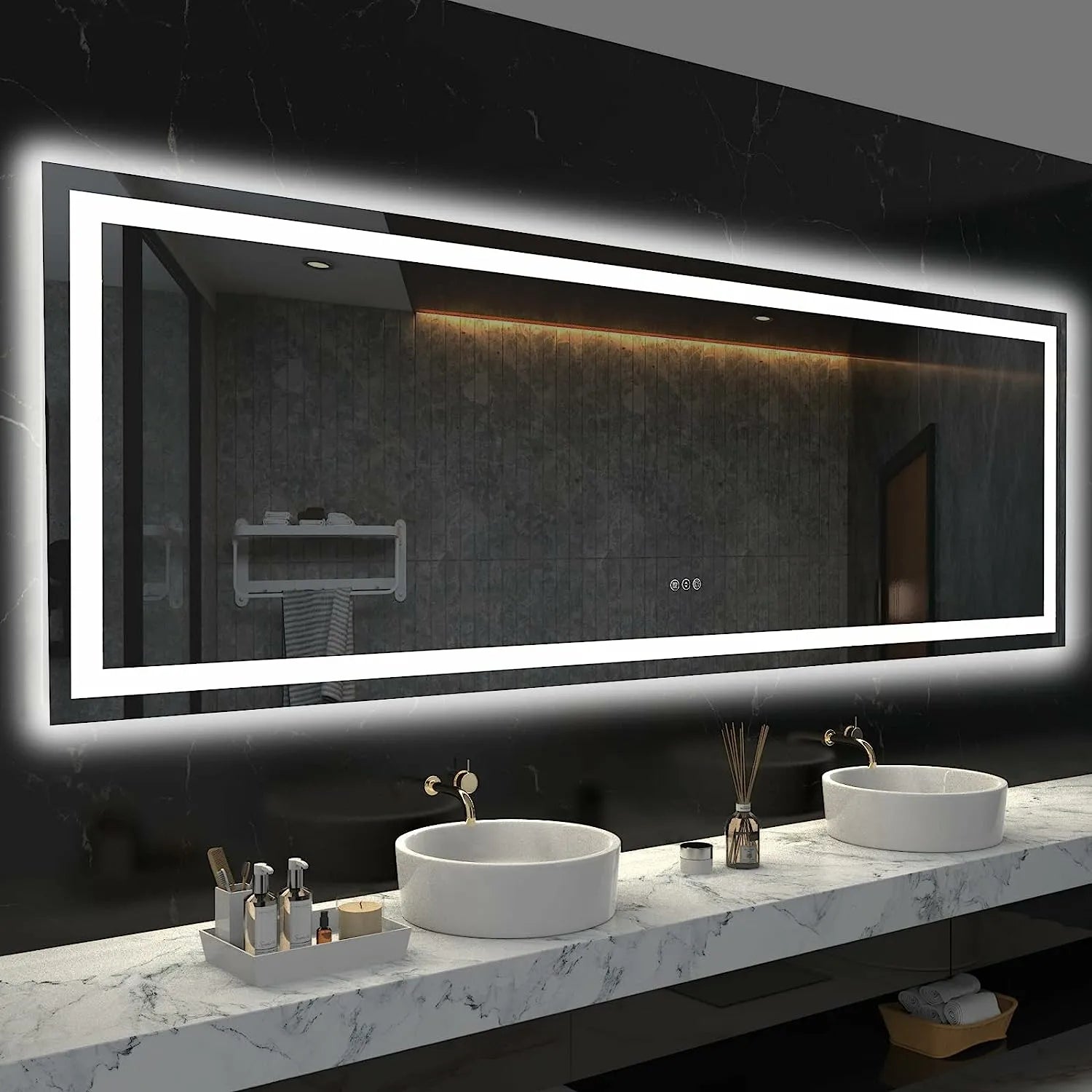 Memory Function ETL Listed LED Bathroom Mirror Dimmable Backlit Tempered Glass Anti-Fog"