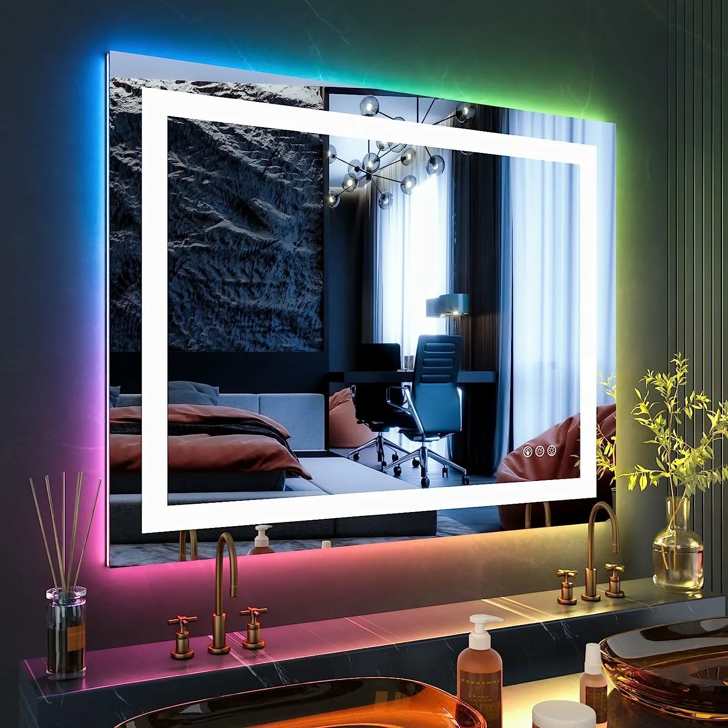 Memory Function Anti-Fog Dimmable RGB Backlit + Front Lighted LED Bathroom Mirror with Lights