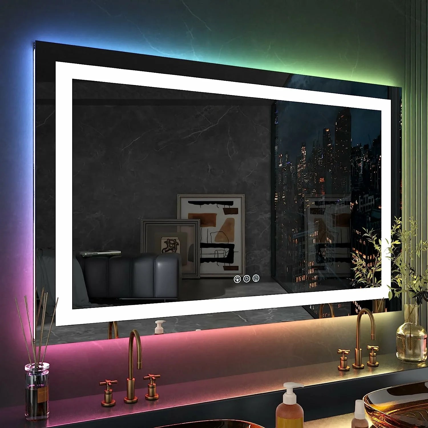 Dimmable RGB Memory Function LED Bathroom Mirror with Lights Anti-Fog Front Lighted Backlit