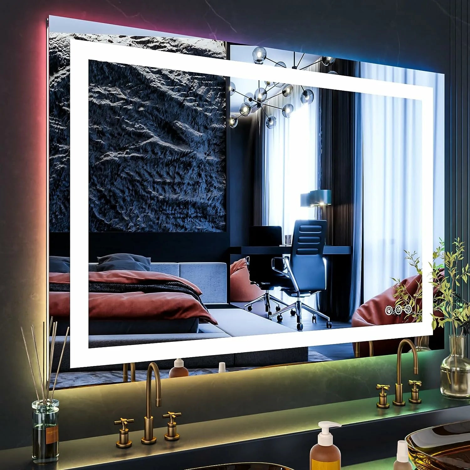 36"x48" RGB Light Anti-Fog Dimmable Backlit+Front Lighted Memory Function LED Bathroom Mirror