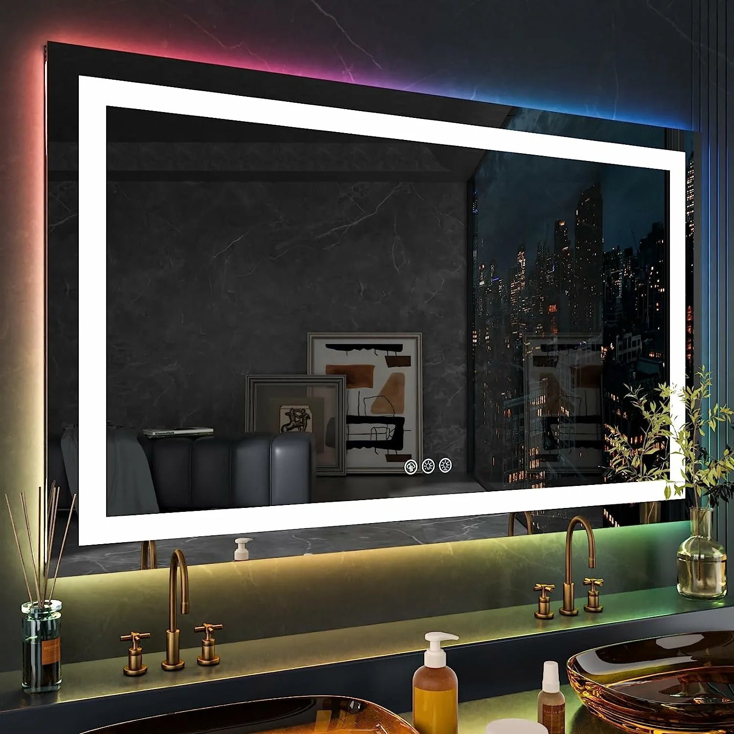 Dimmable RGB LED Bathroom Mirror with Lights Anti-Fog