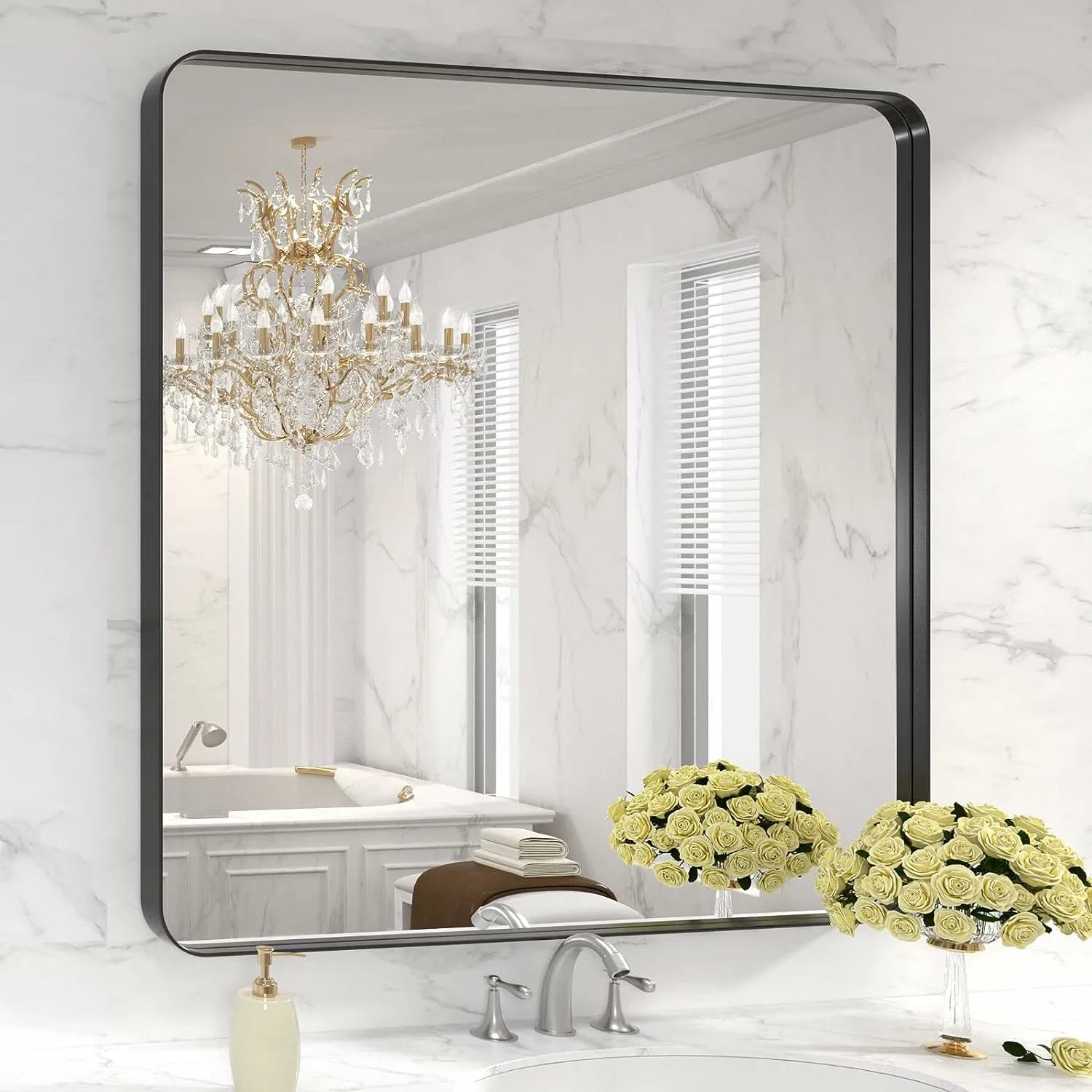 Anti-Rust Tempered Glass Matte Black Framed Bathroom Mirror