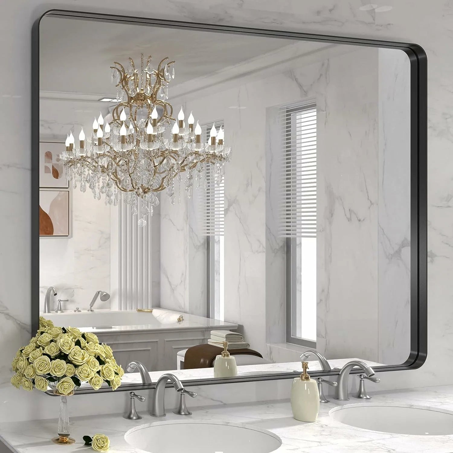 Farmhouse Style Anti-Rust Matte Black Bathroom Mirror