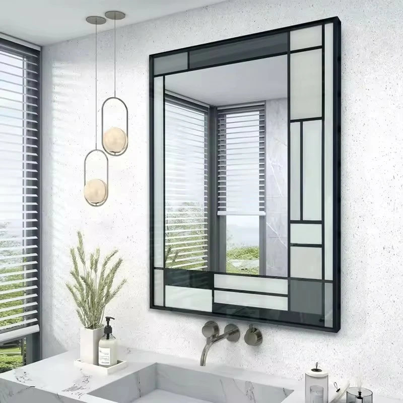 Black and white gray tempered bathroom mirror