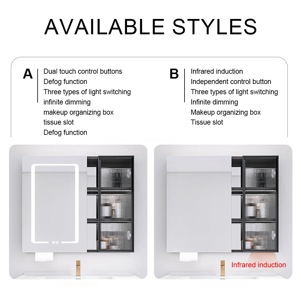 Smart Bathroom Mirror Cabinet With Open Storage For Bathroom Space, Made Of Aluminum Alloy, Wall-Mounted