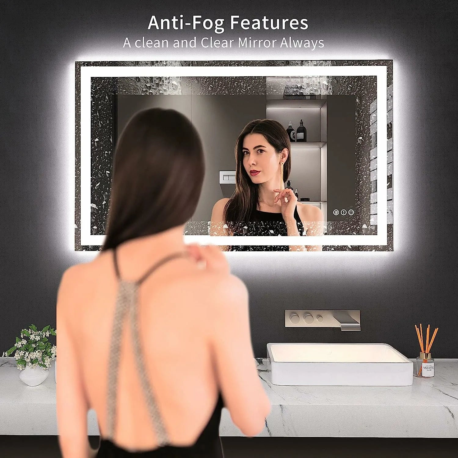 LED Bathroom Mirror with Lights Anti-Fog Dimmable Memory Function Tempered Glass