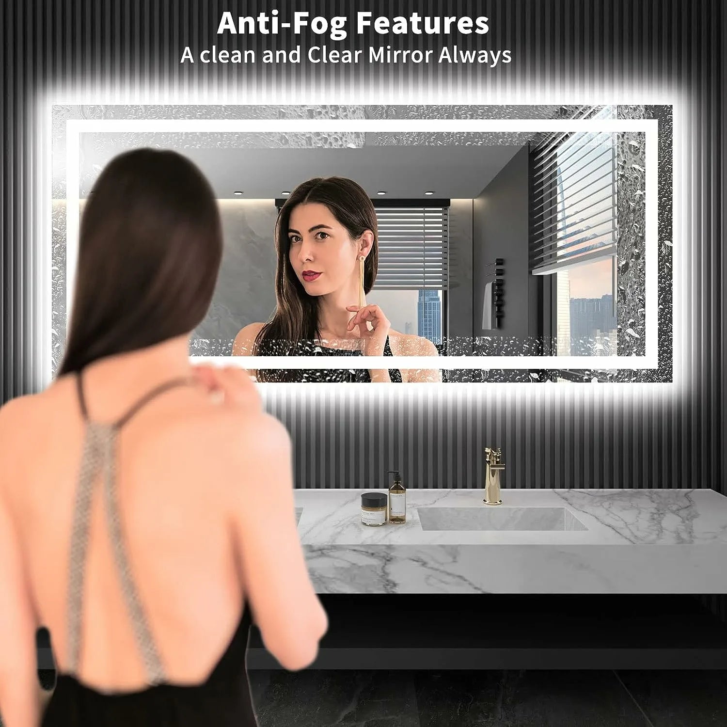 Shatter-Proof LED Bathroom Mirror Anti-Fog Dimmable Backlit Memory Function