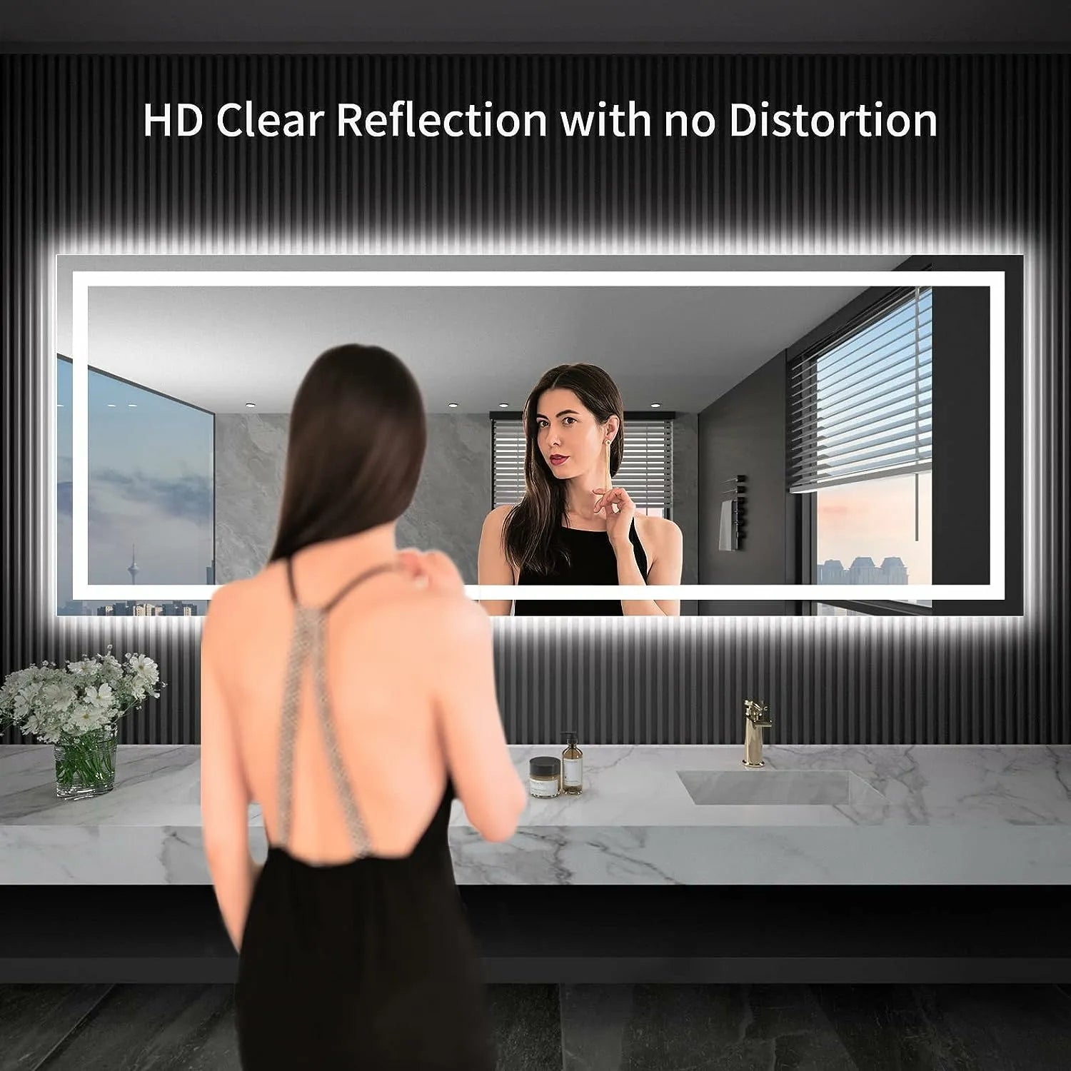 36"x96" Dimmable Backlit + Front Lit LED Bathroom Vanity Mirror with Anti-Fog and Memory Function