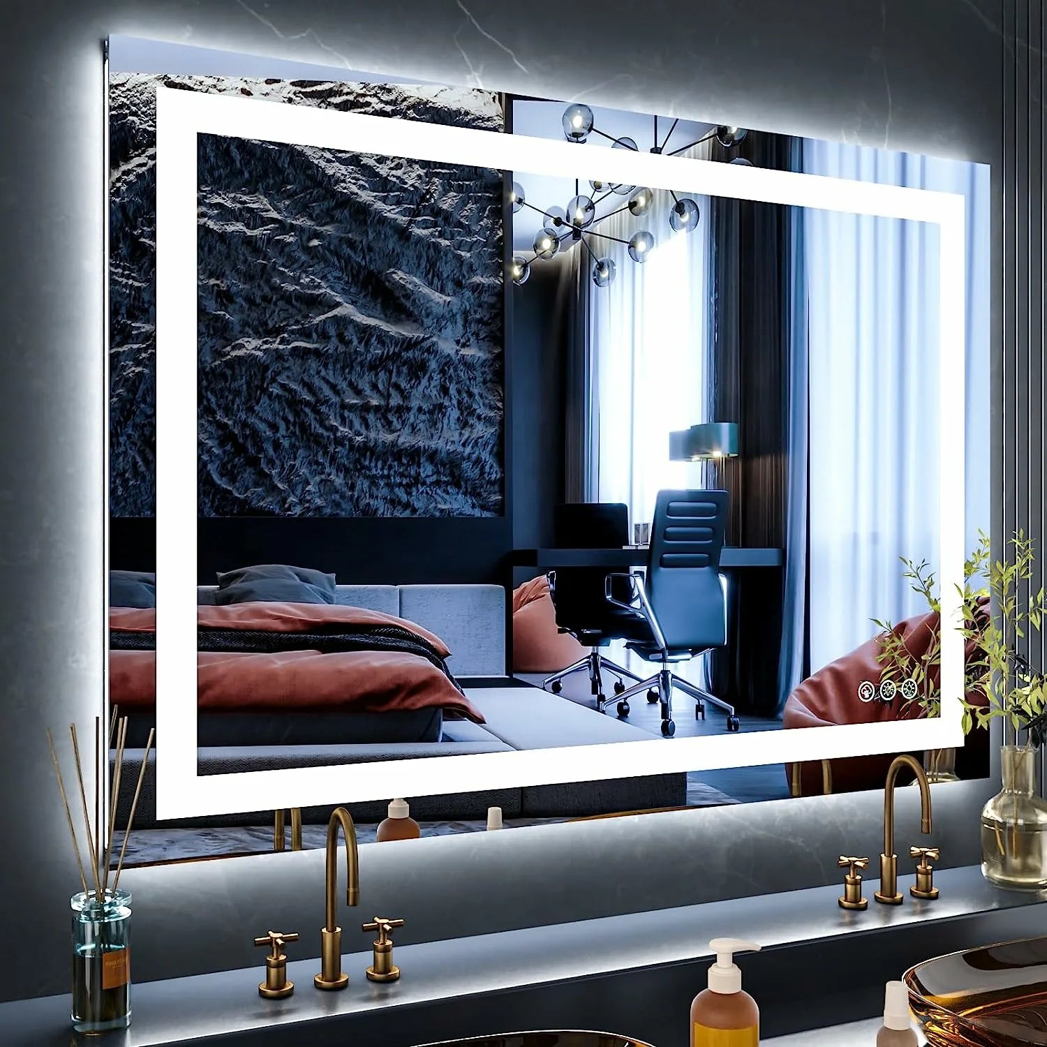 36"x48" RGB Light Anti-Fog Dimmable Backlit+Front Lighted Memory Function LED Bathroom Mirror