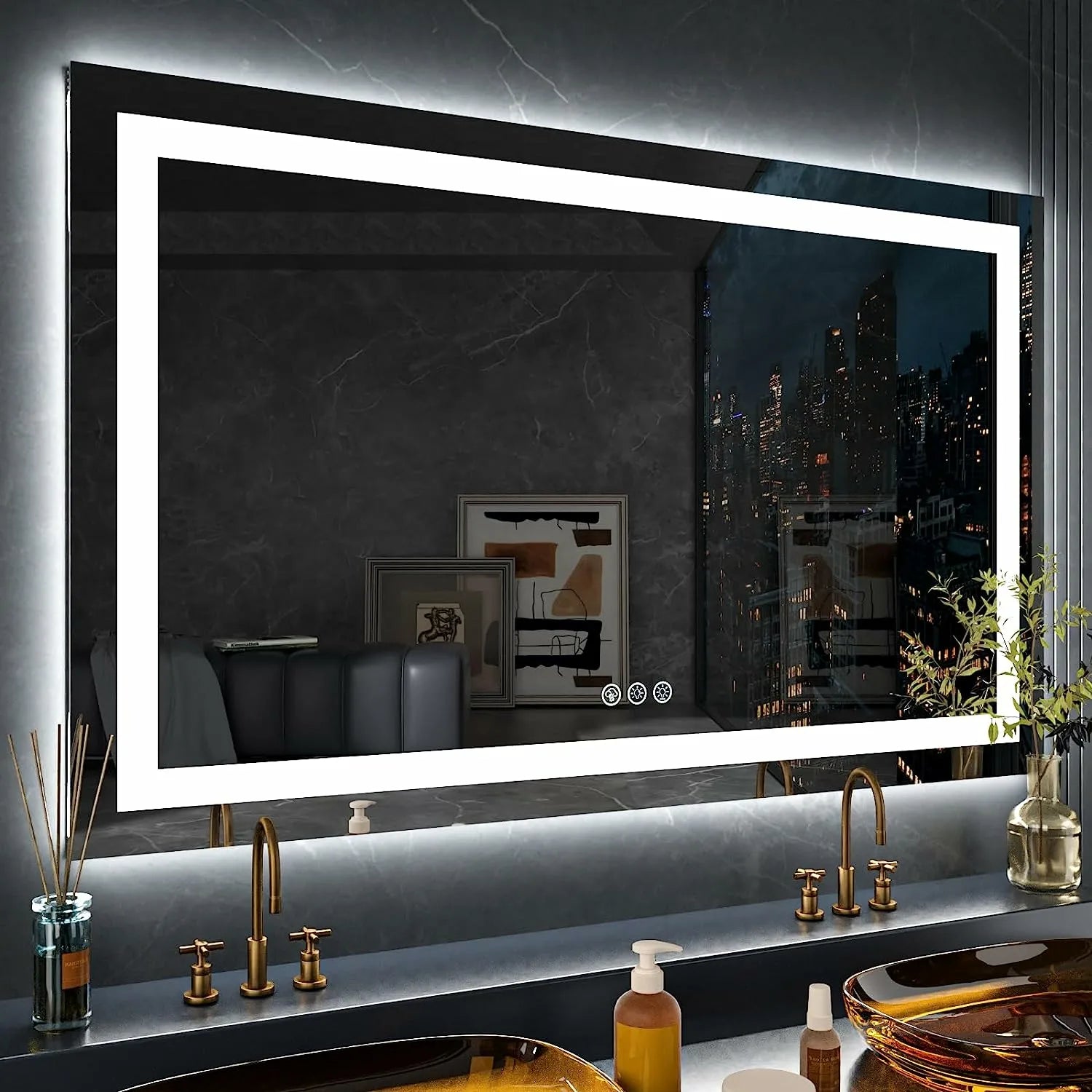 Dimmable RGB LED Bathroom Mirror with Lights Anti-Fog