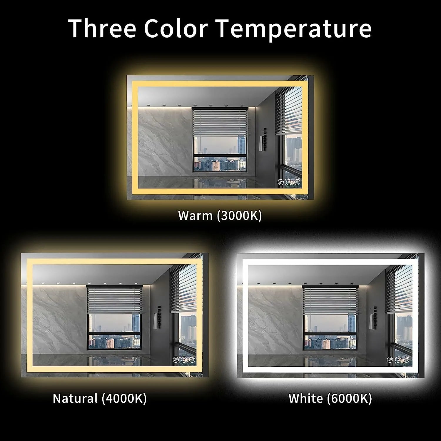 Waterproof LED Bathroom Mirror Anti-Fog Dimmable Backlit Memory Function