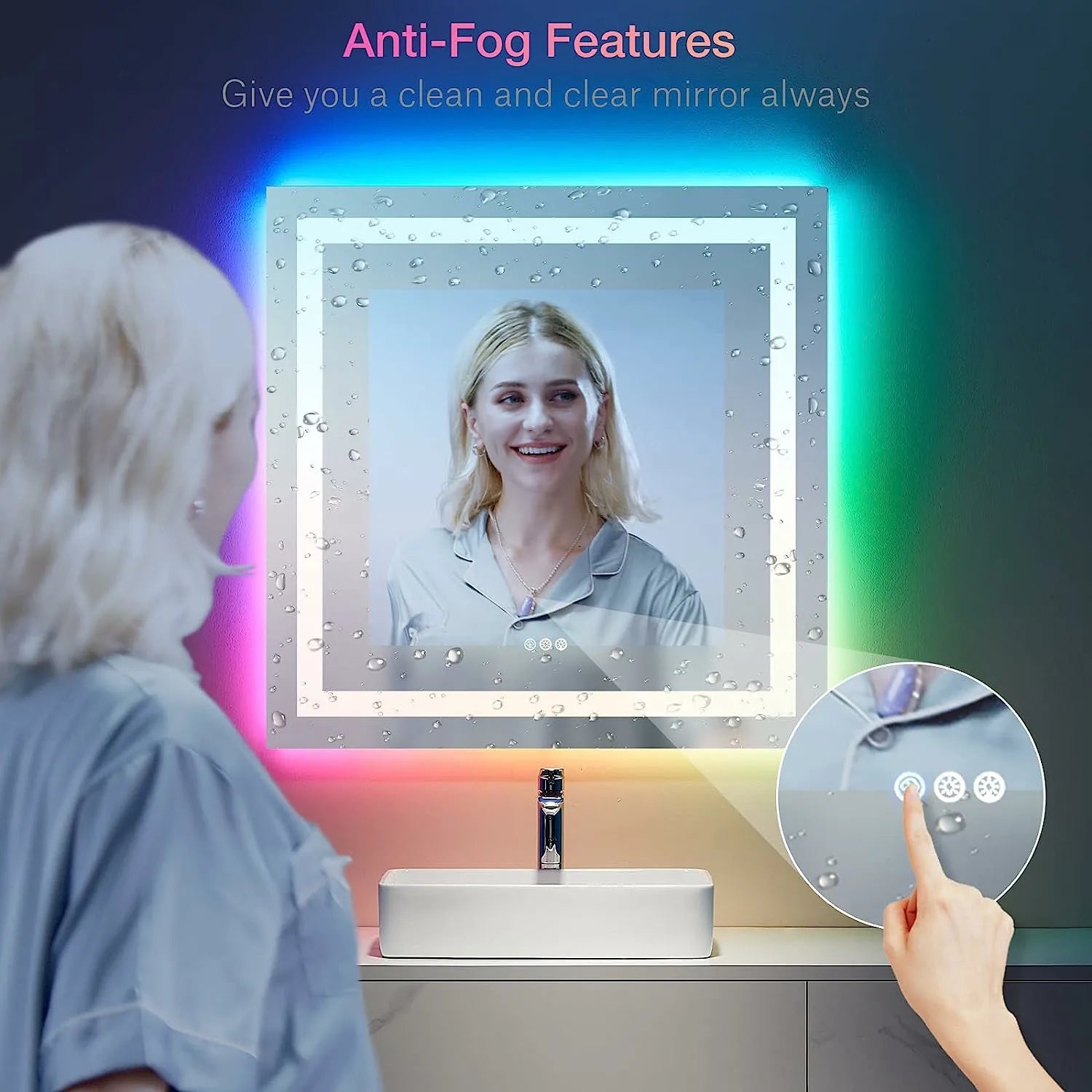 RGB Backlit + Front Lighted LED Bathroom Mirror with Lights Memory Function Dimmable Anti-Fog