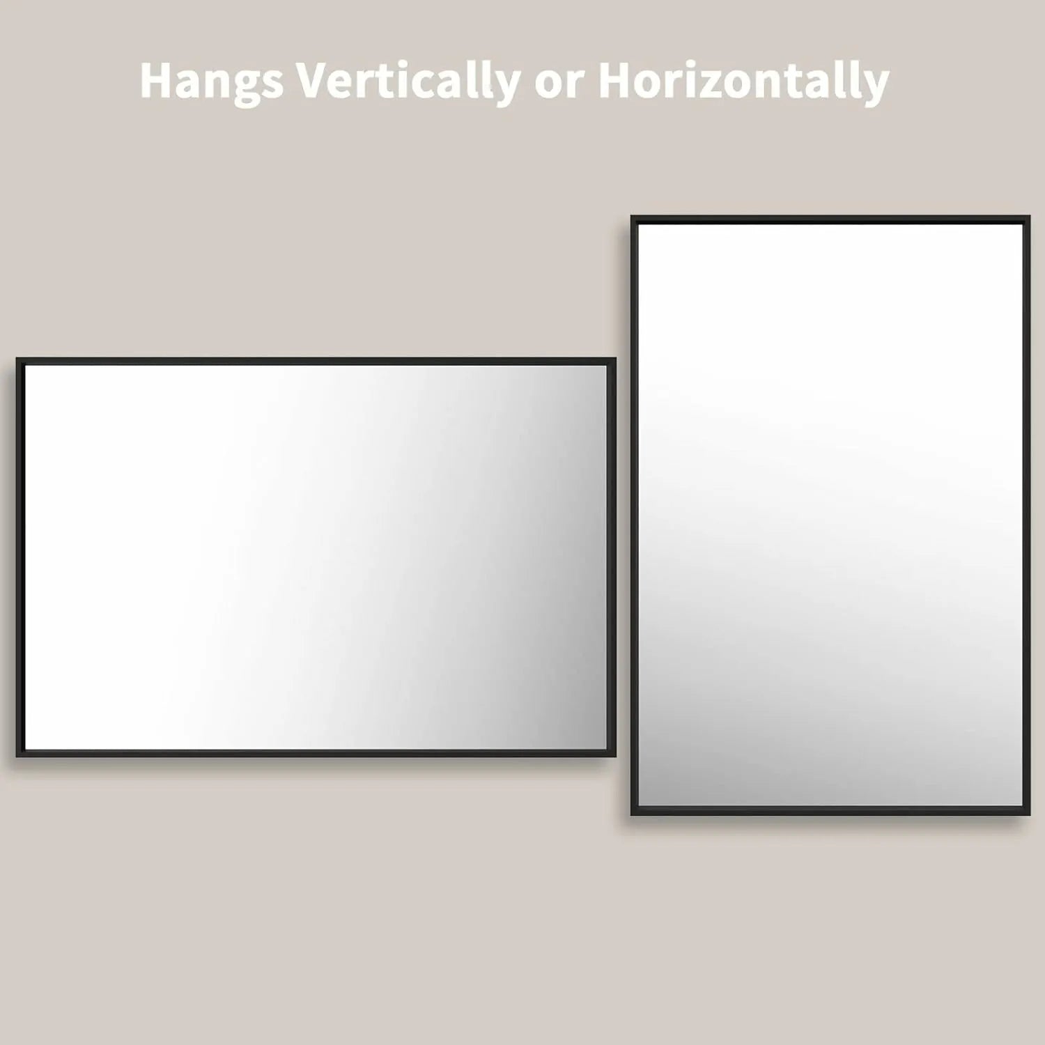 Hangs Vertically or Horizontally Black Frame Bathroom Mirror