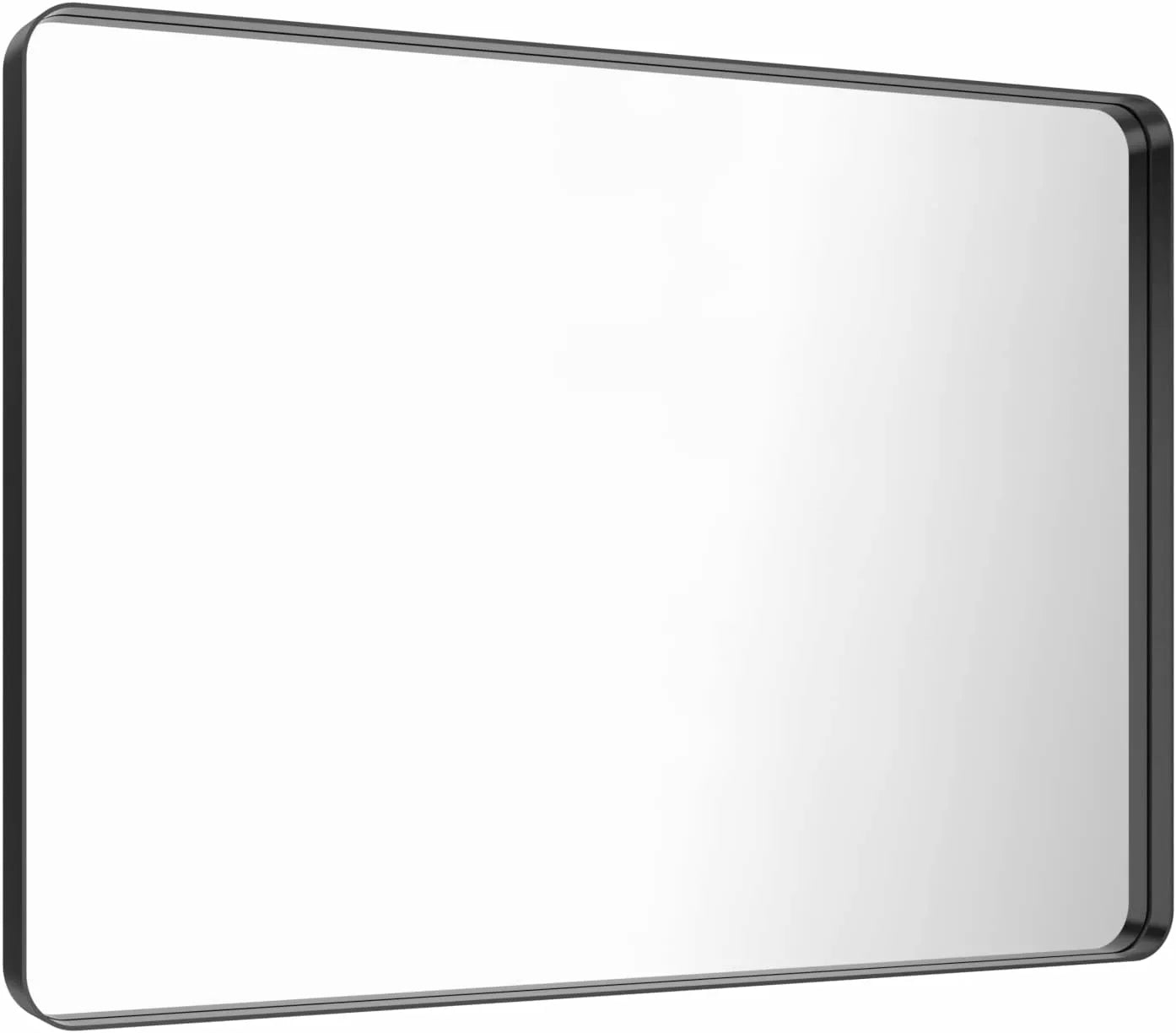 LOAAO 48"X30" Hangs Horizontally or Vertically Large Rounded Rectangle  Black Framed Mirror