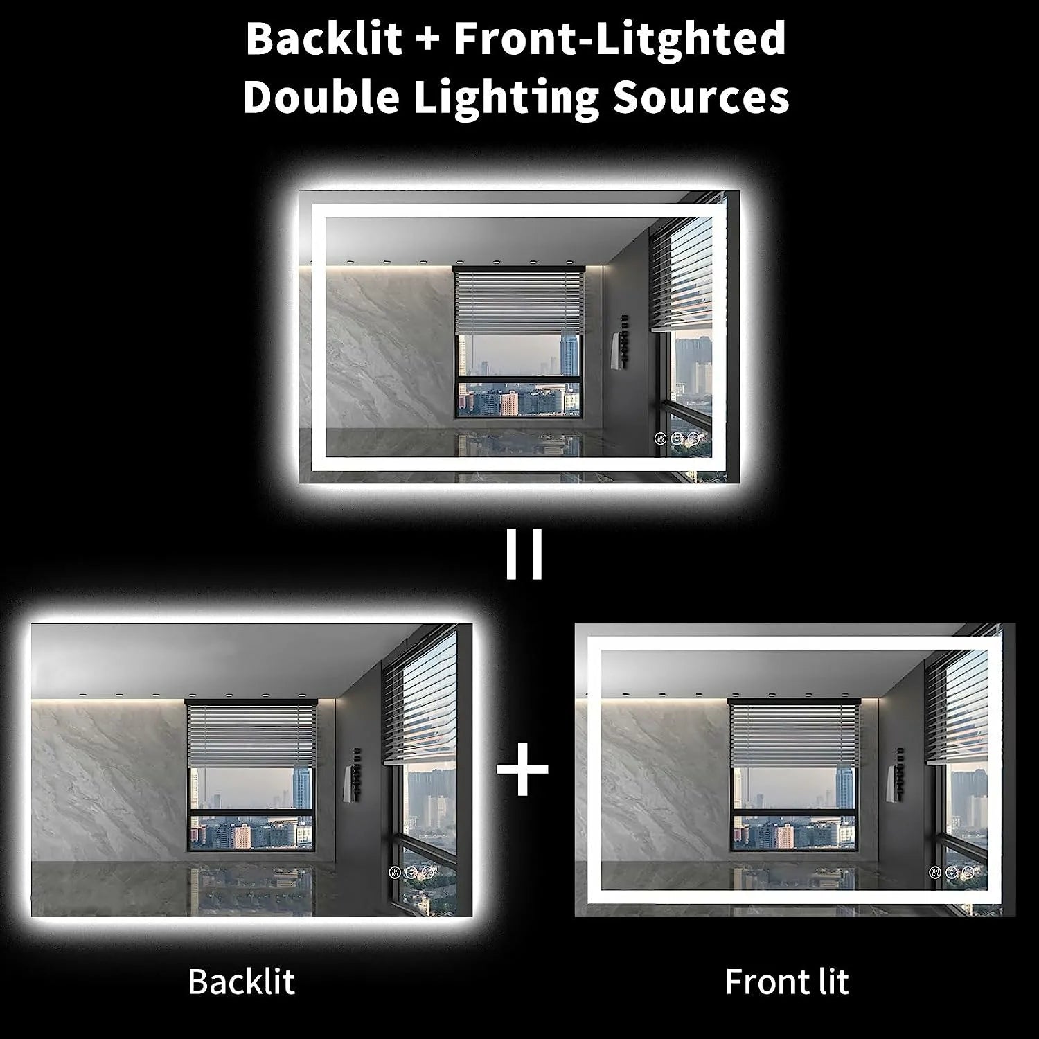 Dimmable Backlit LED Bathroom Mirror with Anti-Fog Memory Function and ETL Listed Shatter-Proof