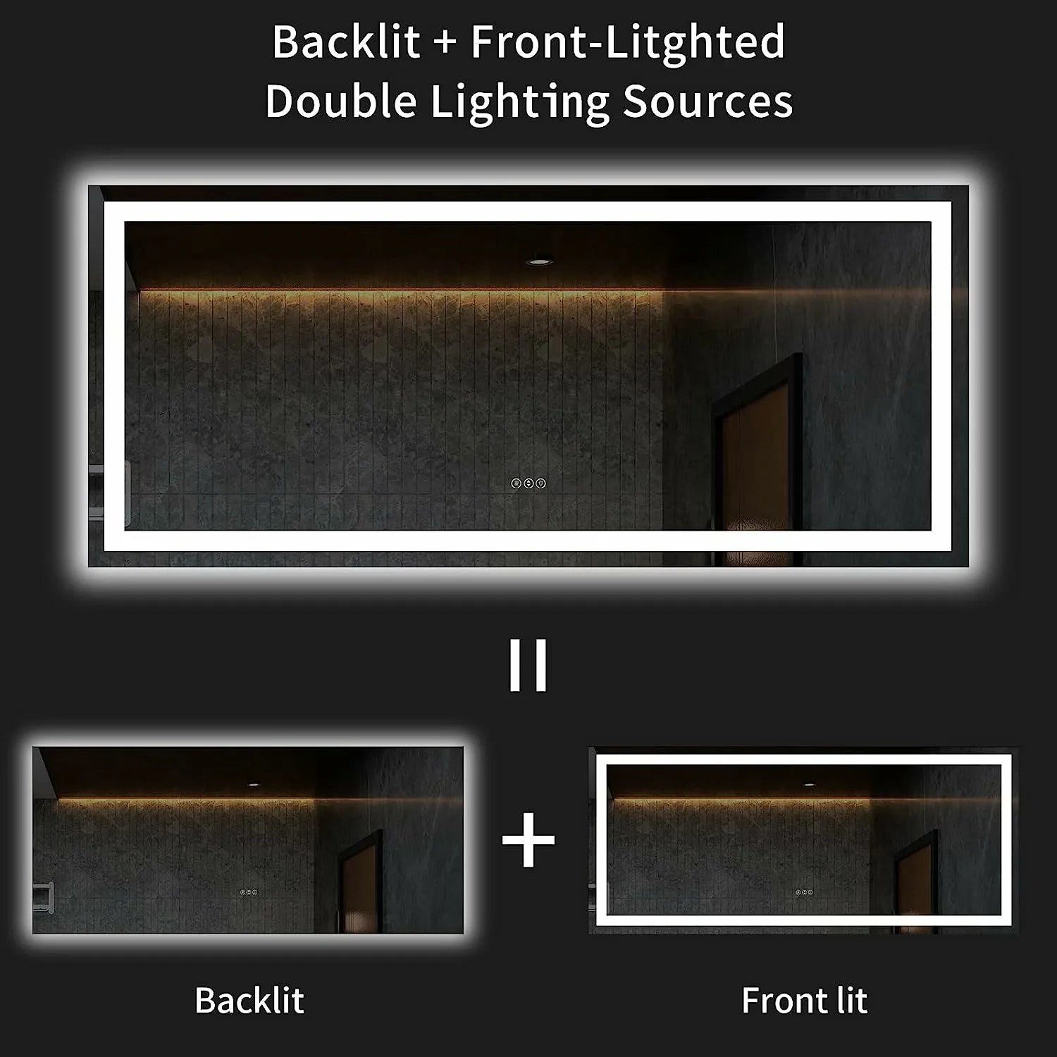 Dimmable Backlit LED Bathroom Mirror with Anti-Fog and Memory Function