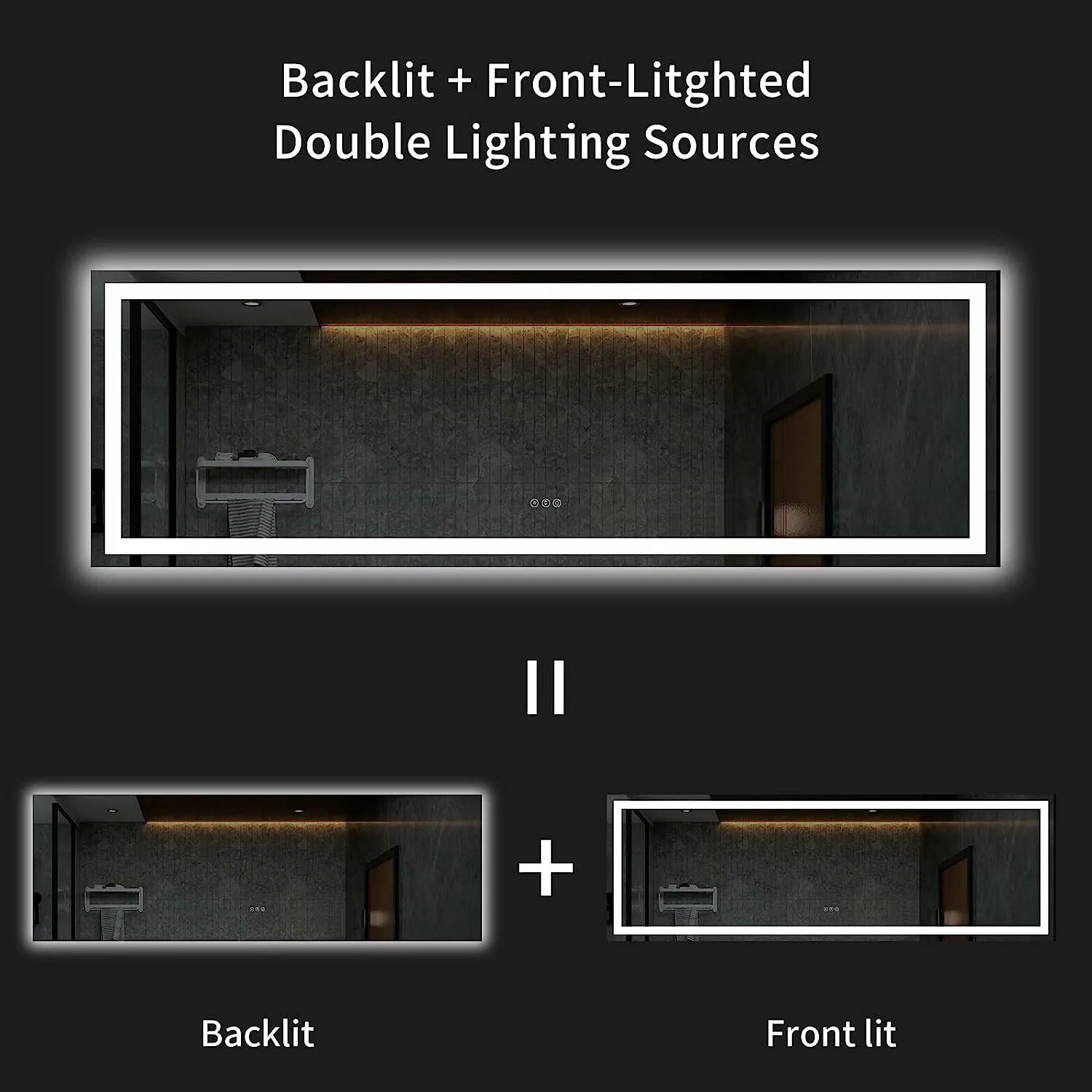 Memory Function ETL Listed LED Bathroom Mirror Dimmable Backlit Tempered Glass Anti-Fog"