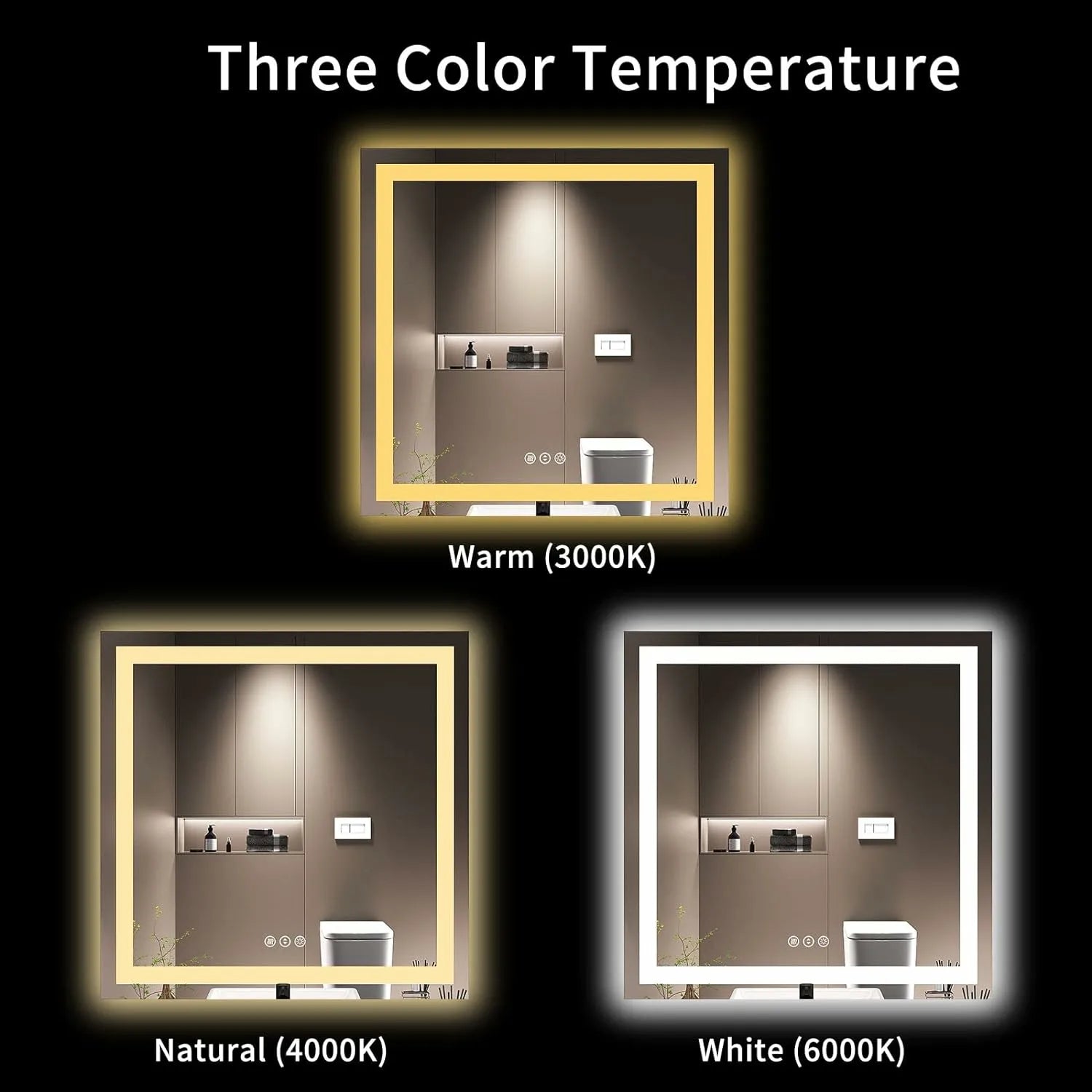 LOAAO 36X36 Tempered Glass Dimmable Memory Function Lighted Bathroom Vanity Mirror for Wall