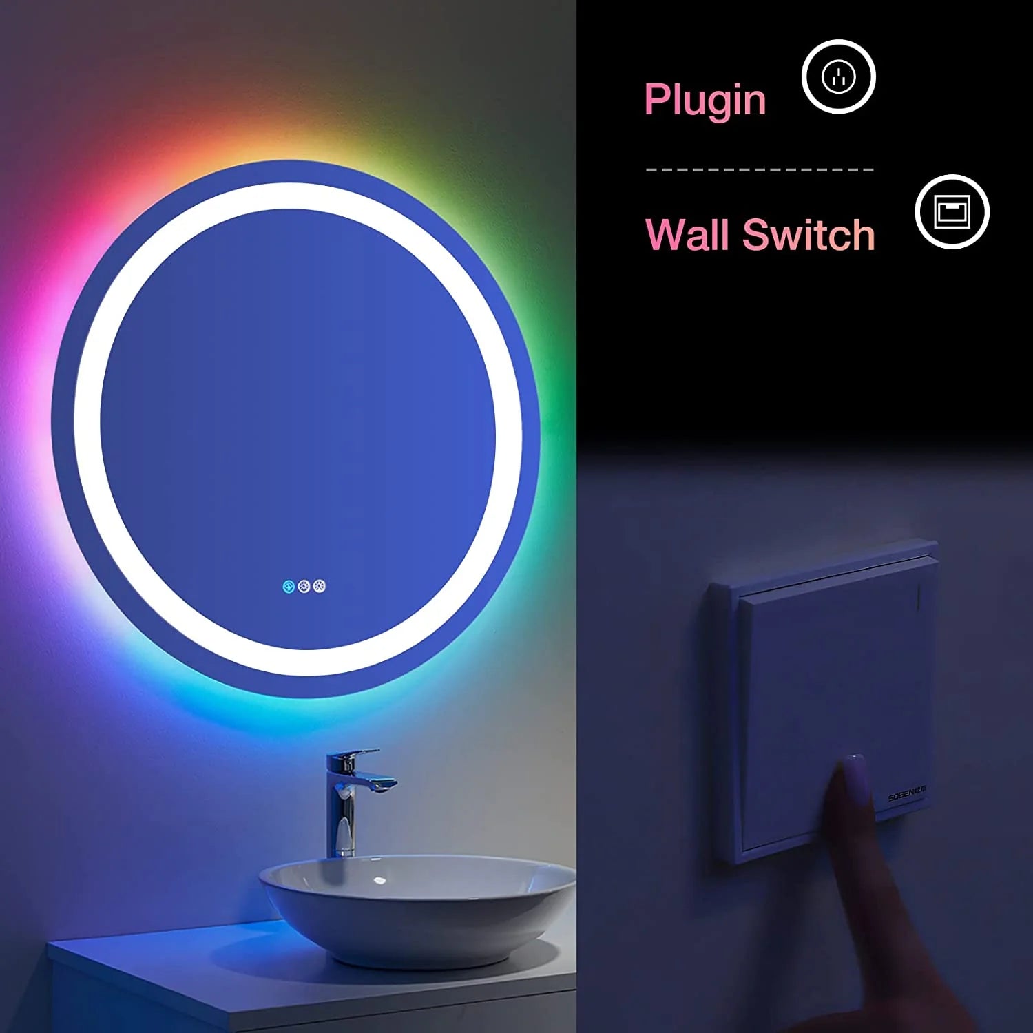 LED Vanity Round LED Mirror with RGB Front & Backlit