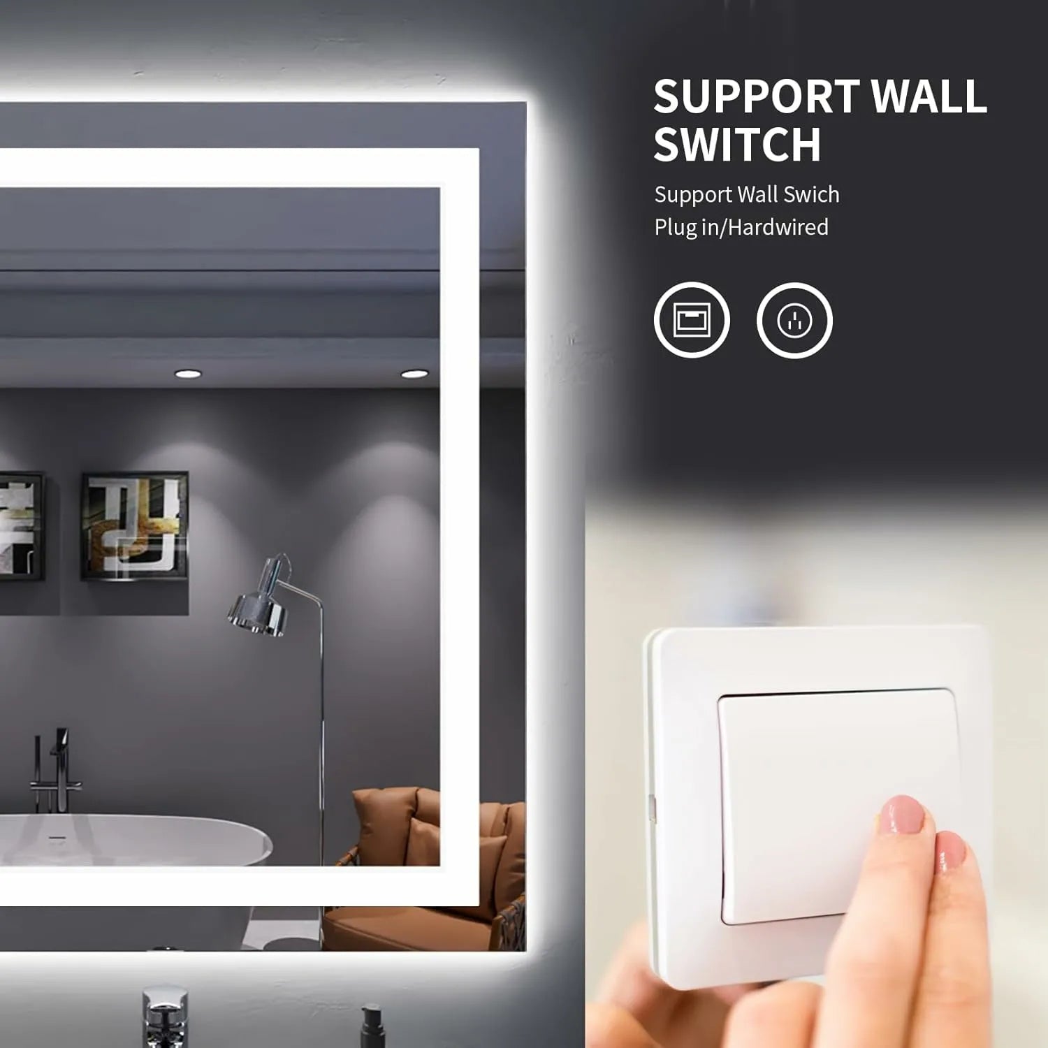 LOAAO Shatter-Proof LED Bathroom Mirror with Lights Tempered Glass Shatter-Proof