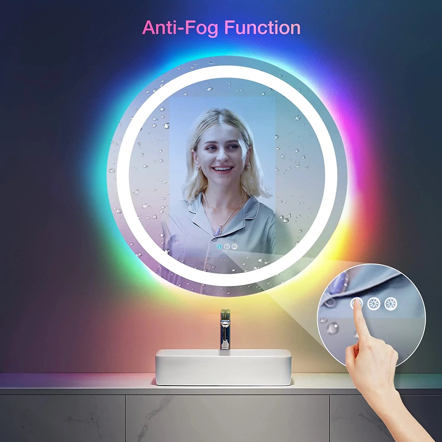 LED Vanity Round LED Mirror with RGB Front & Backlit