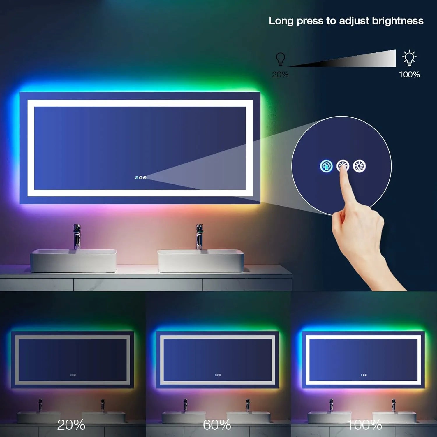 LOAAO 60”X30“ Multiple Light Modes LED Bathroom Mirror with RGB Lights