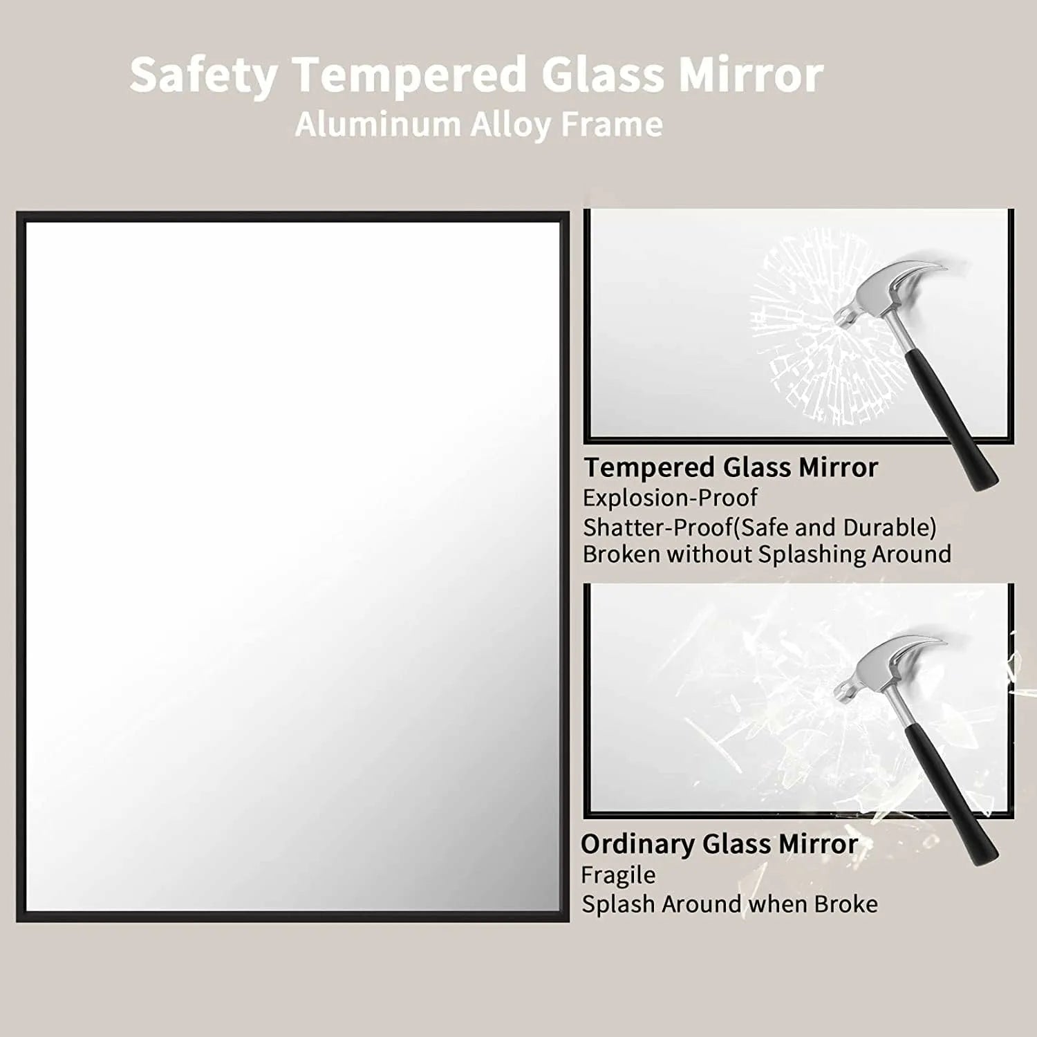 Tempered Glass Aluminum Alloy Frame Bathroom Mirror