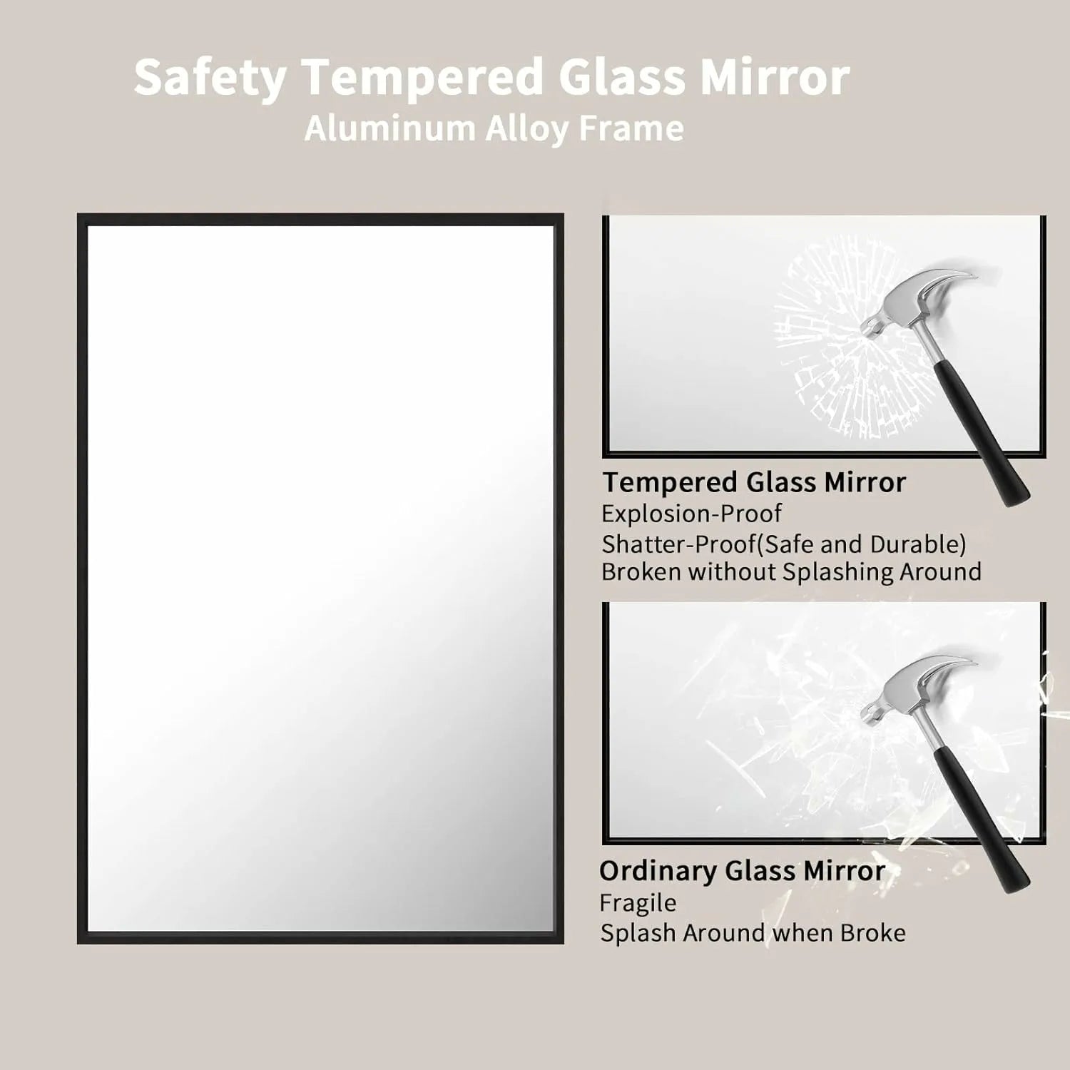 Matte Black Rectangle Aluminum Alloy Frame Mirror