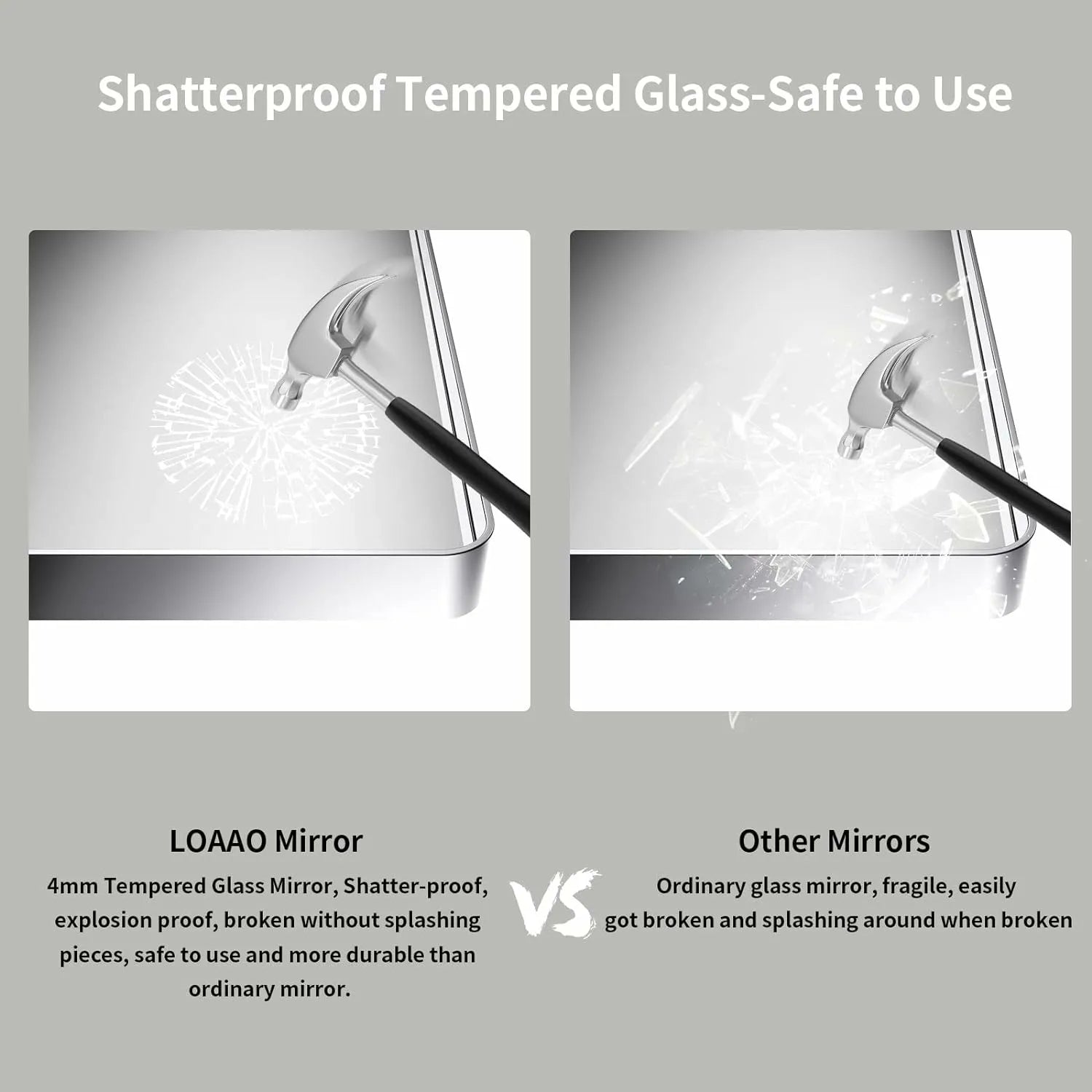 Shatter Proof Silver Frame Bathroom Mirror