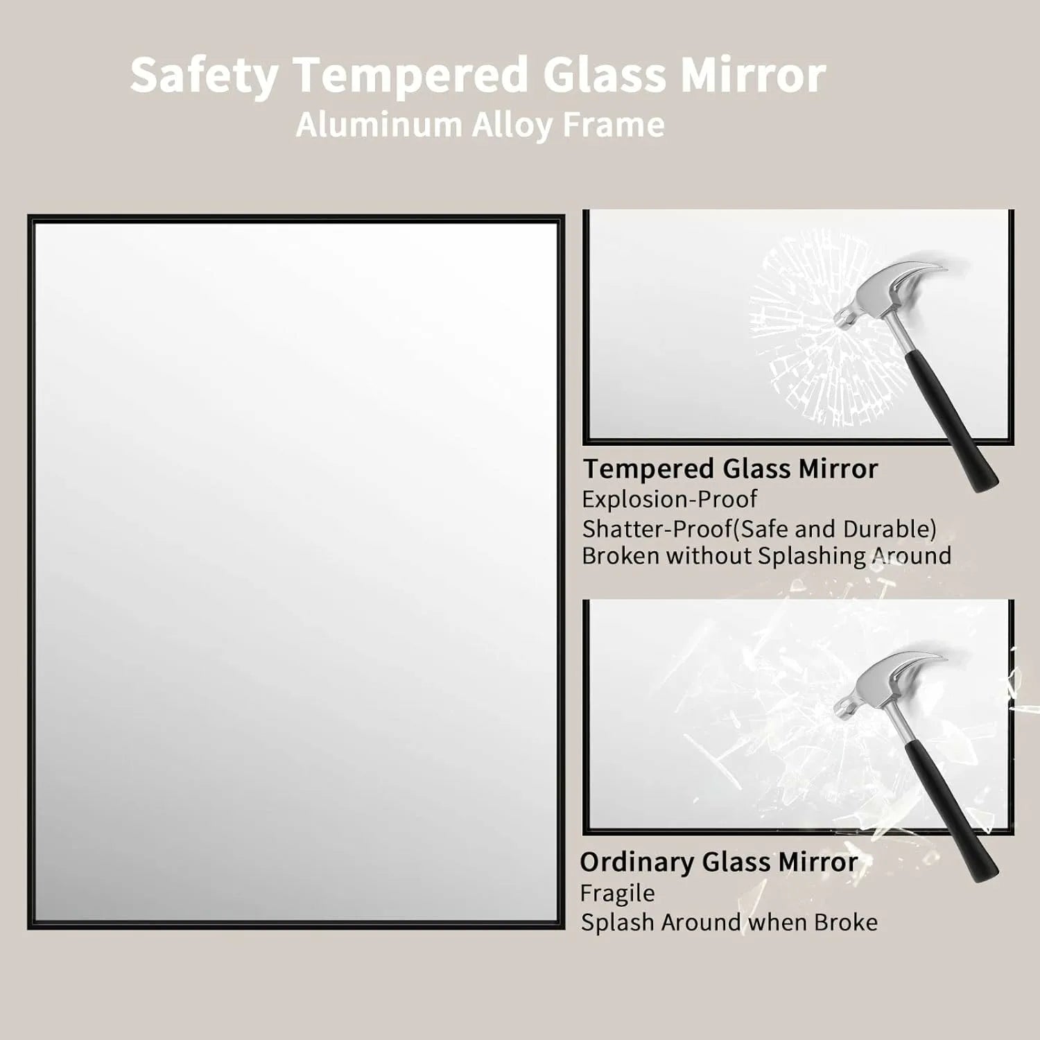 Tempered Glass Hangs Vertically or Horizontally Frame Mirror