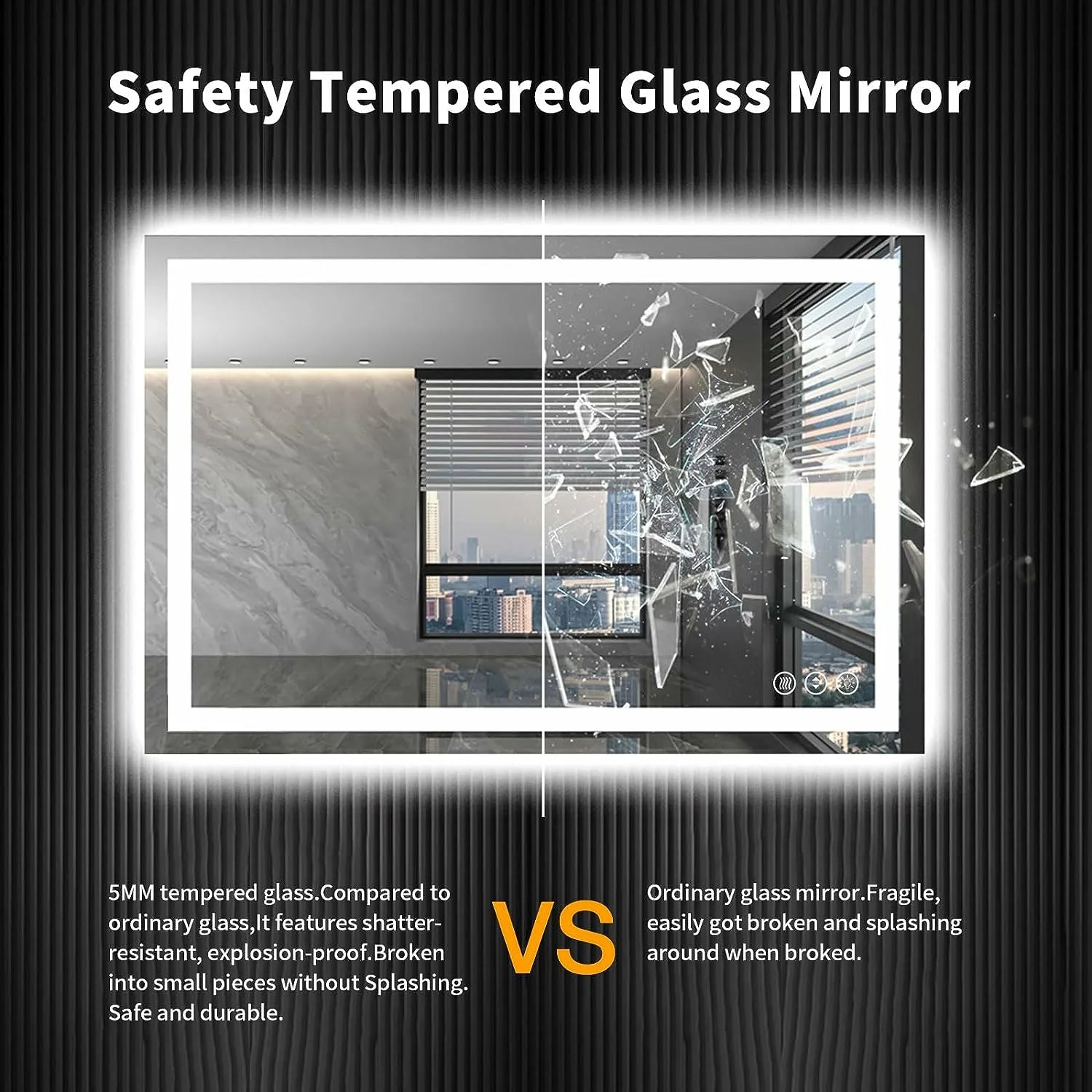 Dimmable Backlit LED Bathroom Mirror with Anti-Fog Memory Function and ETL Listed Shatter-Proof