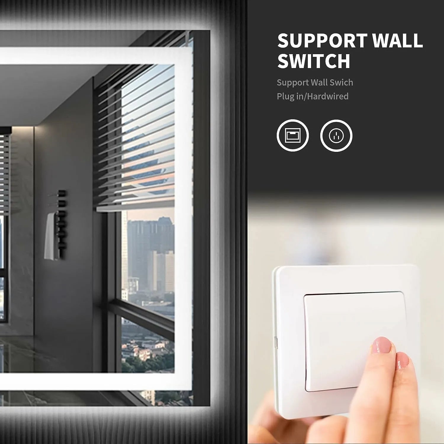 Shatter-Proof LED Bathroom Mirror Anti-Fog Dimmable Backlit Memory Function