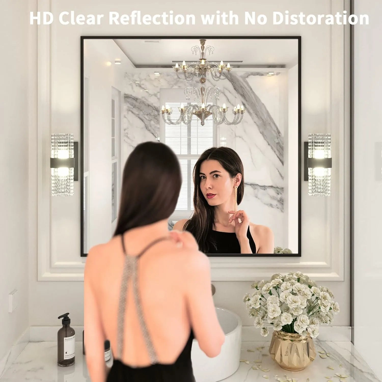 Easy to Install Wall Mounted Black Frame Bathroom Mirror