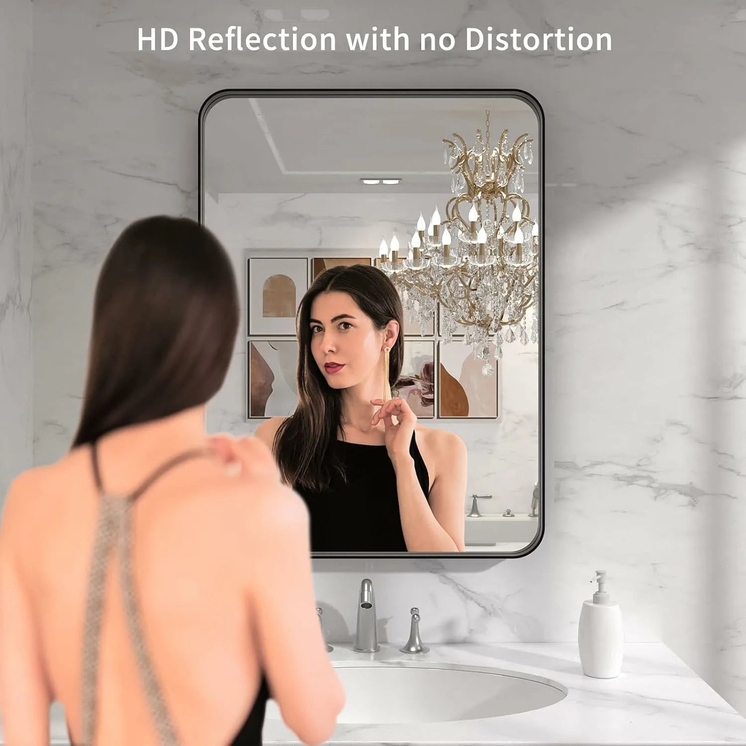 LOAAO 30"X36" Tempered Glass Matte Black Bathroom Vanity Mirror