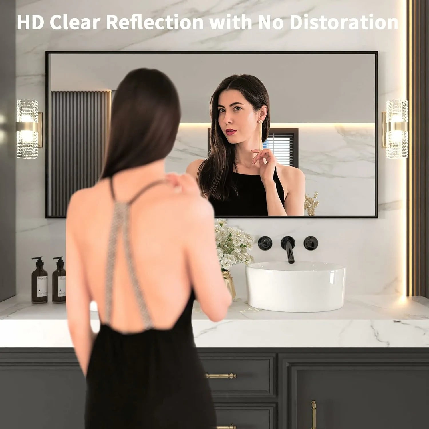 72"x36" 5-Years Warranty Black Rectangle Bathroom Mirror