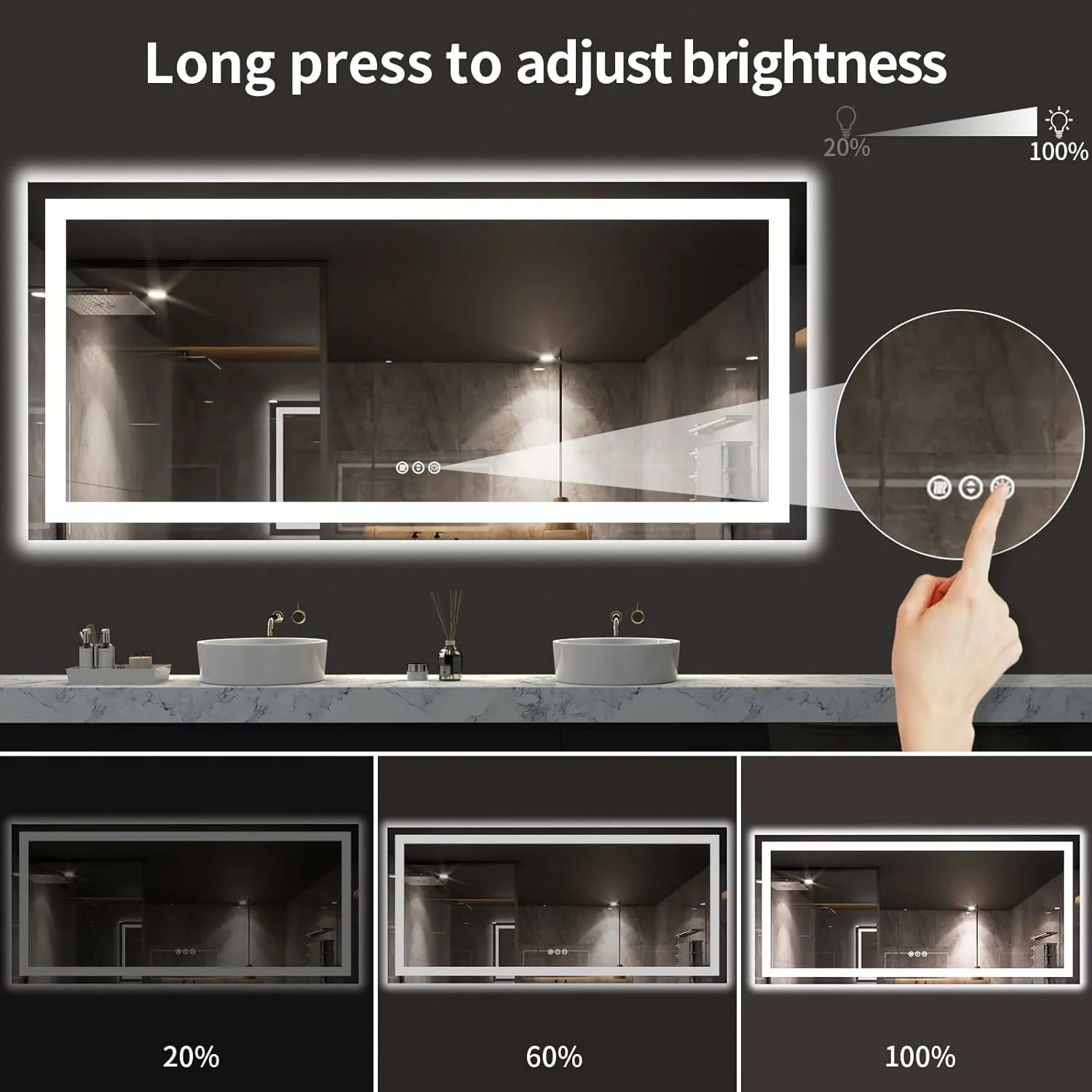 LOAAO 77"X36" Anti-Fog Backlit + Front Lit LED Bathroom Mirror Easy to Install