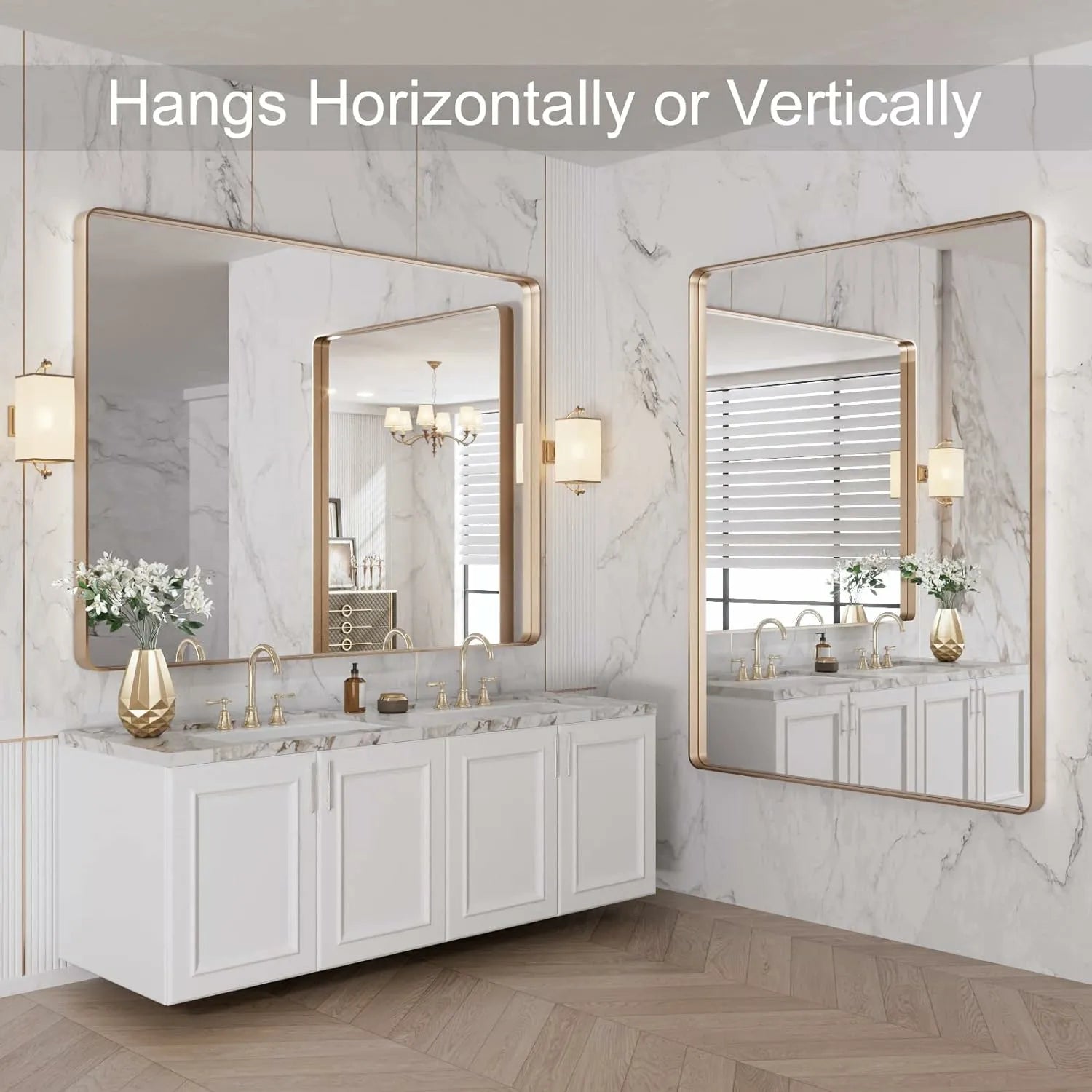 Rounded Rectangle Anti-Rust Gold Frame Bathroom Mirror