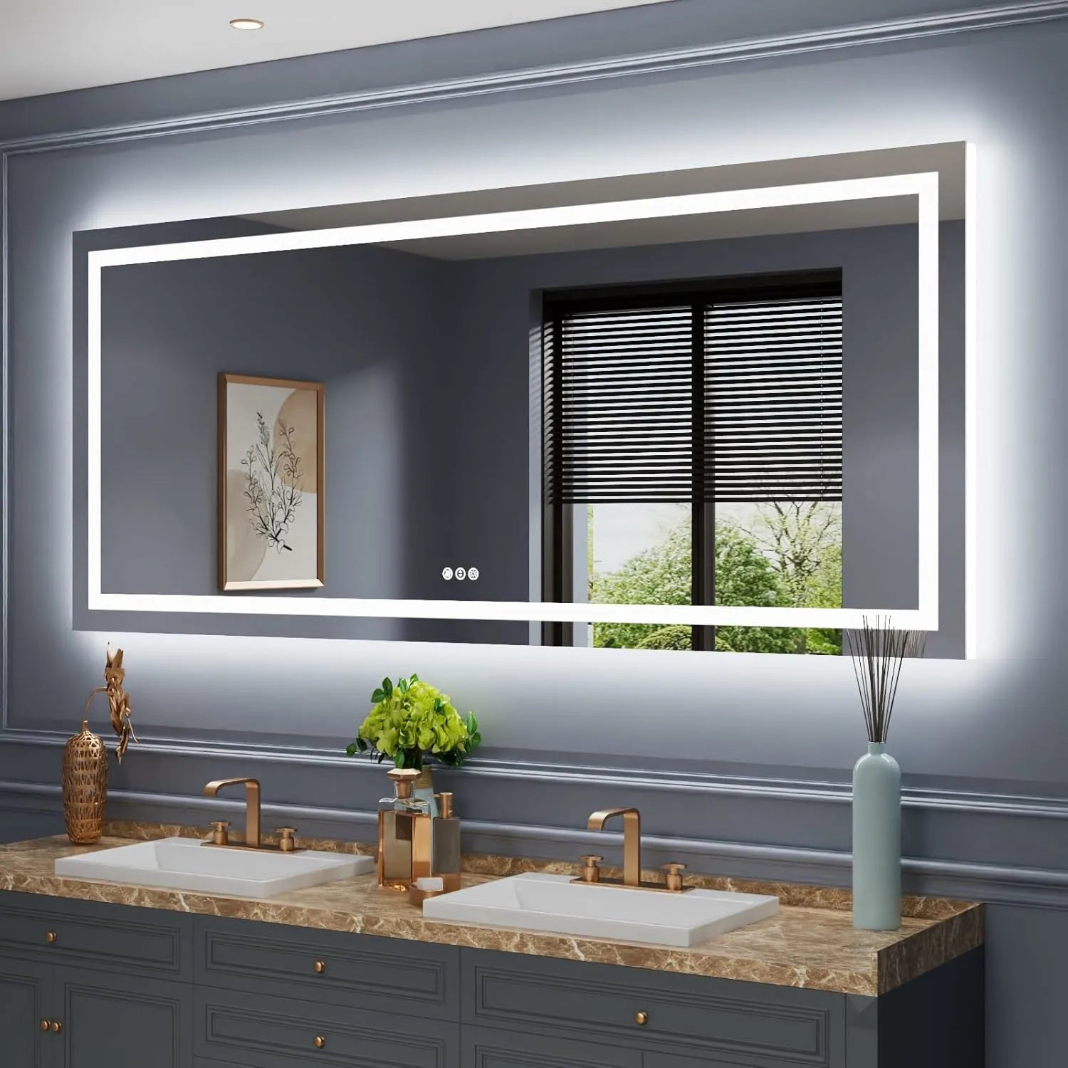 LOAAO 88"x 38" Large 3 Colors Shatter-Proof LED Bathroom Mirror with Front Light and Backlit