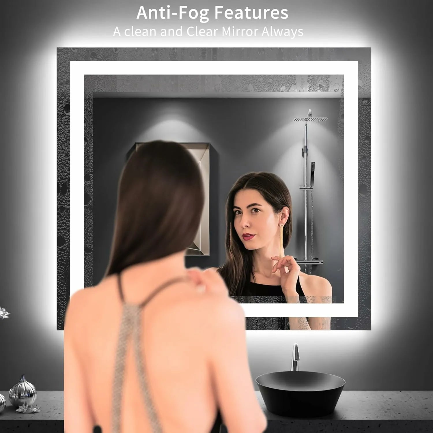 36''x 41'' Anti-Fog LED Bathroom Mirror with Front and Backlit