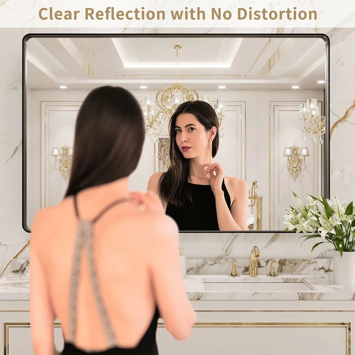 LOAAO 55"X36" Hangs Horizontally or Vertically Black Bathroom Vanity Mirror