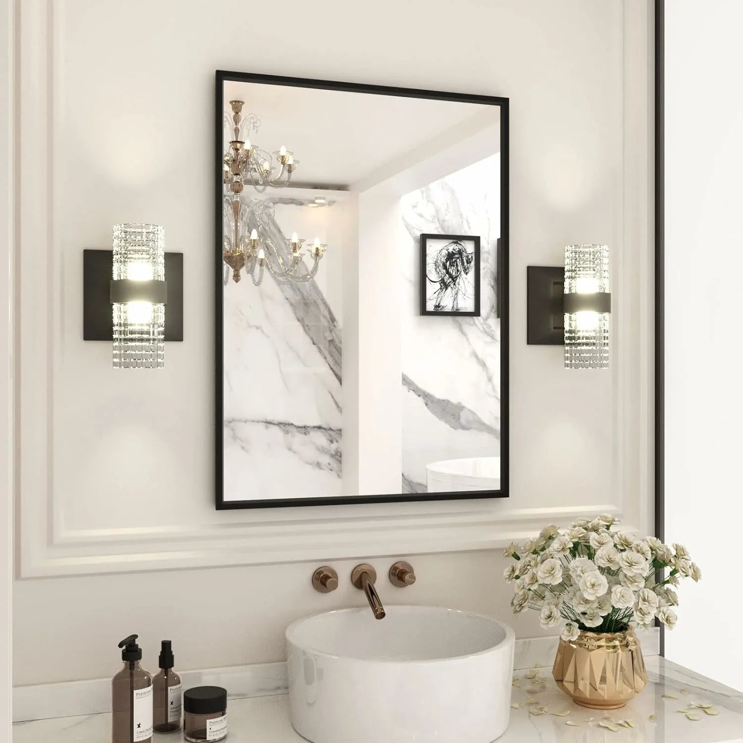 Black Rectangle Aluminum Alloy Frame Bathroom Mirror