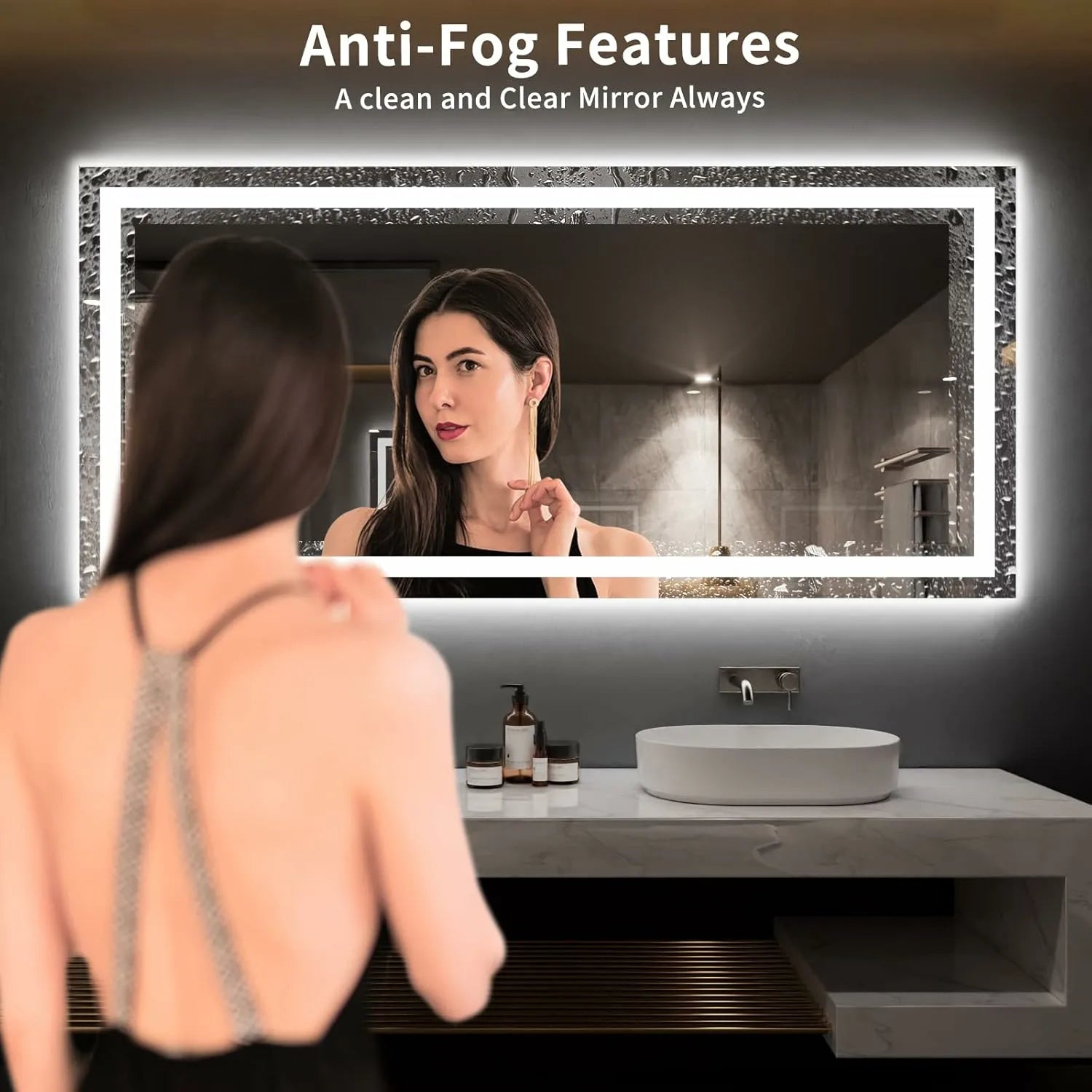 LOAAO 77"X36" Anti-Fog Backlit + Front Lit LED Bathroom Mirror Easy to Install