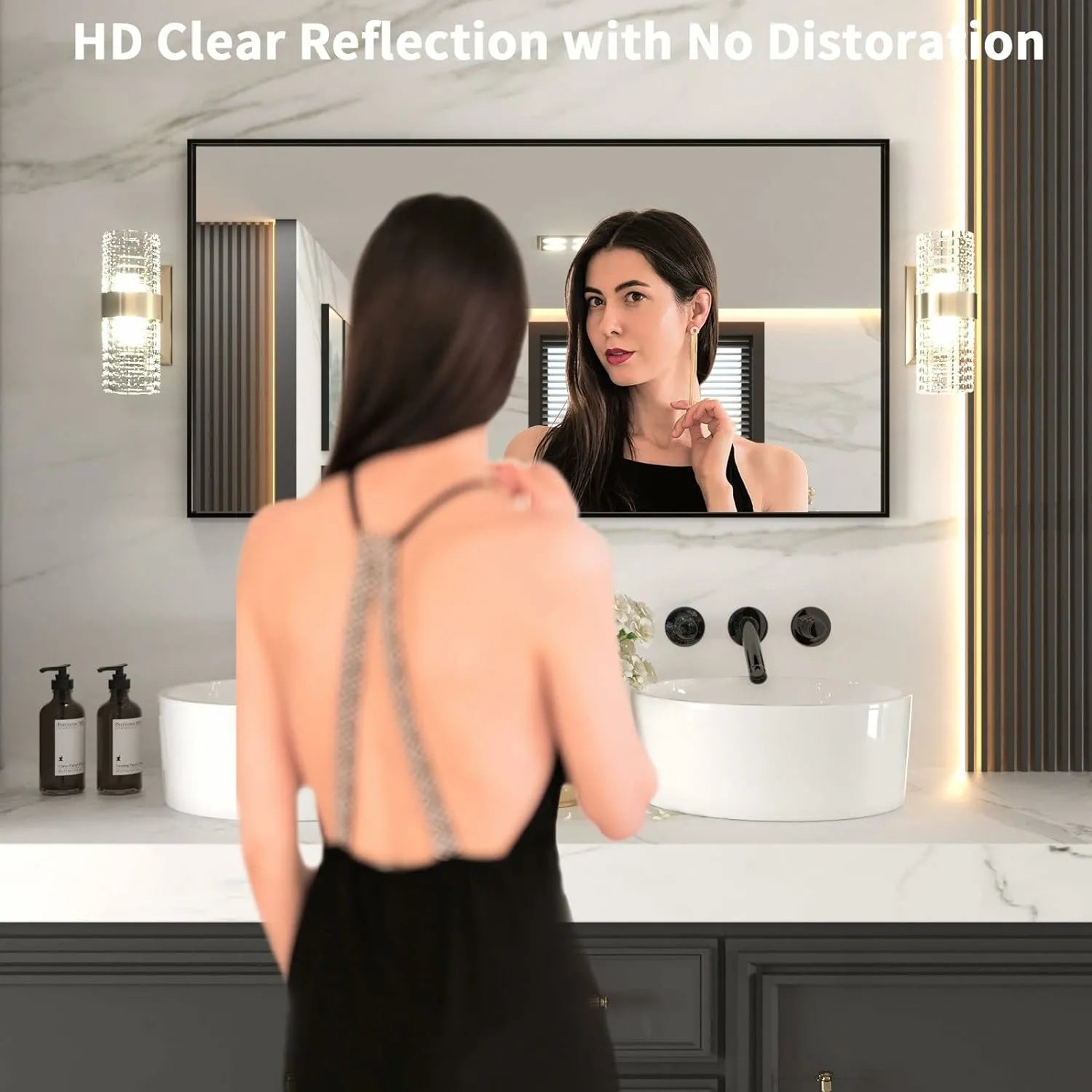 LOAAO Clear Reflection & NO Distortion Black Rectangle Mirror