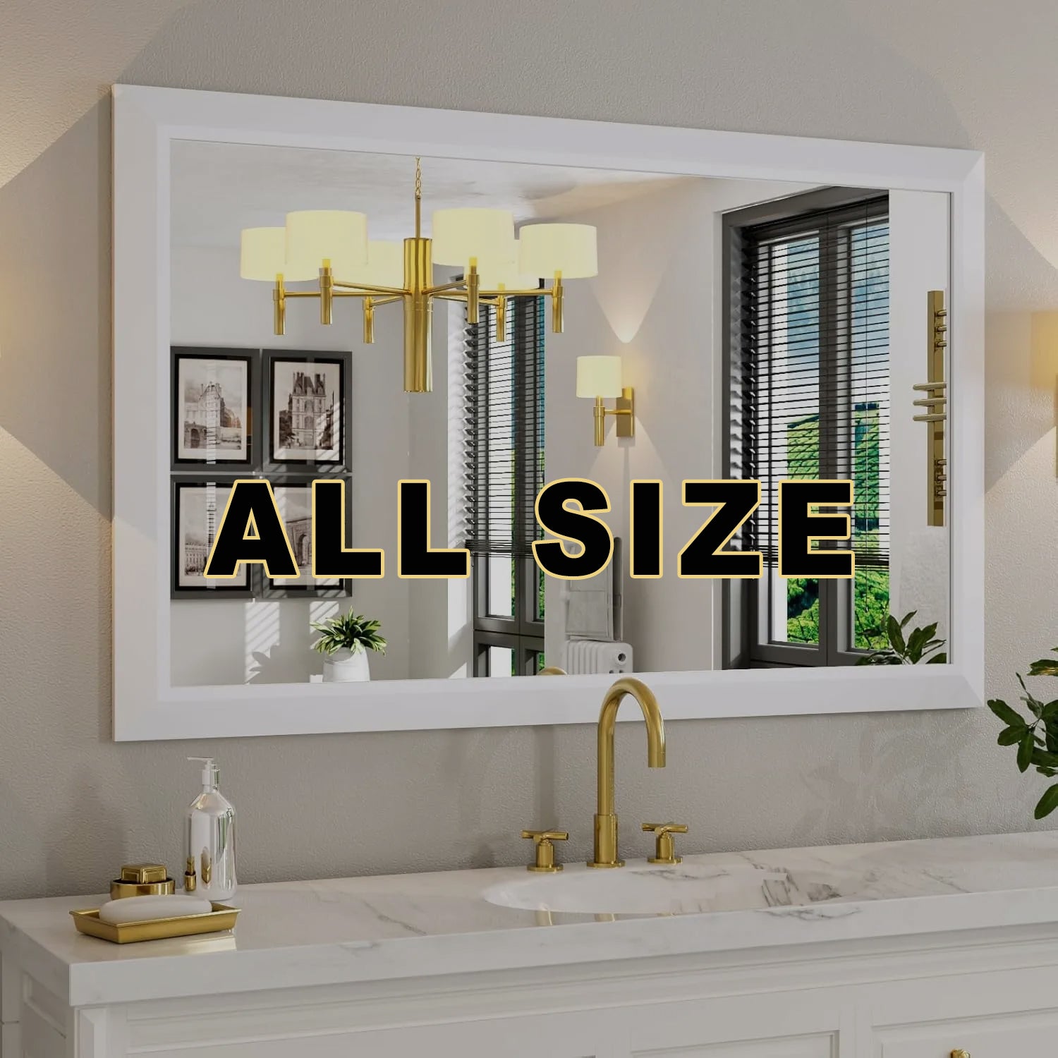 White Thick Metal Framed Mirror