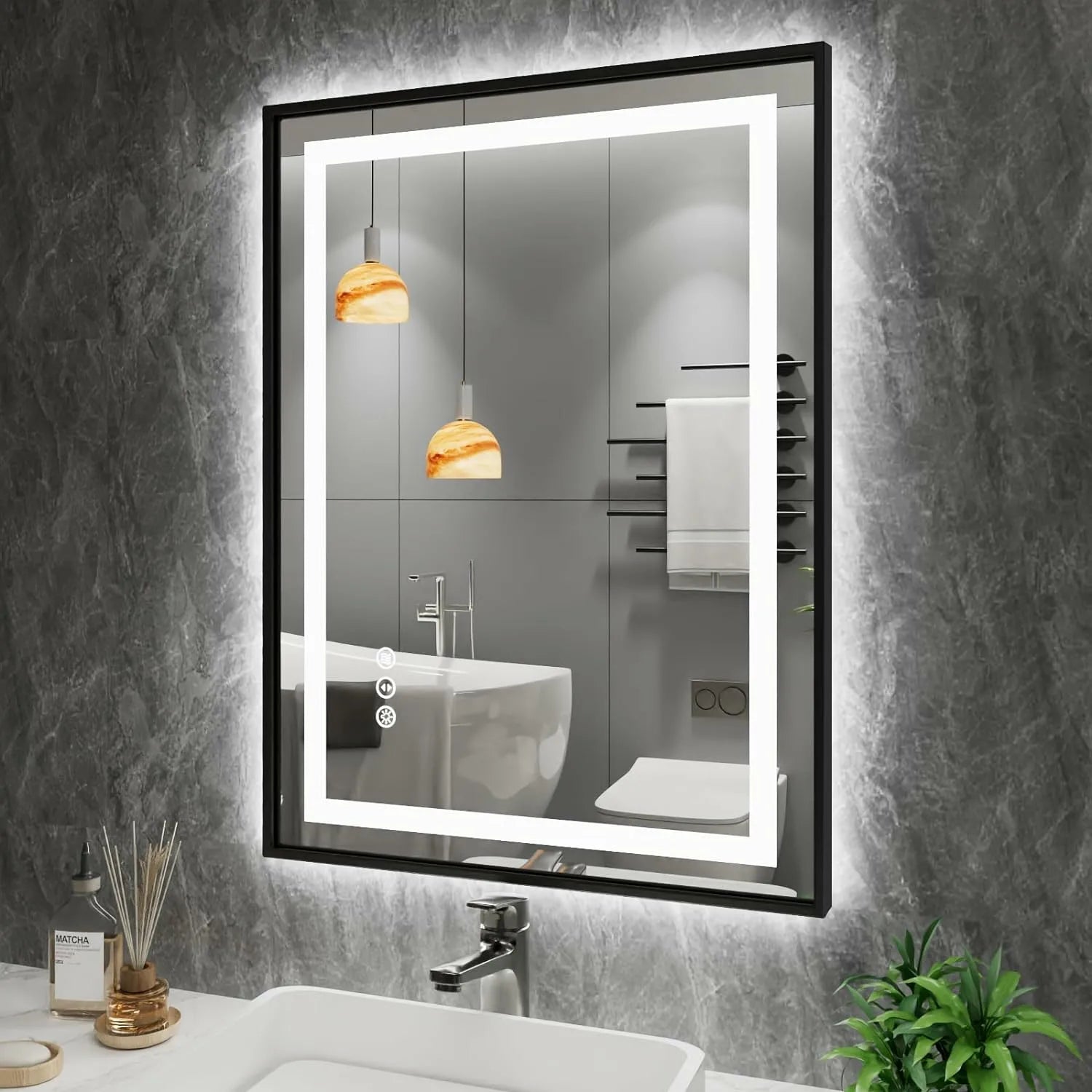 Front Light and Backlit Black Frame Bathroom LED Mirror