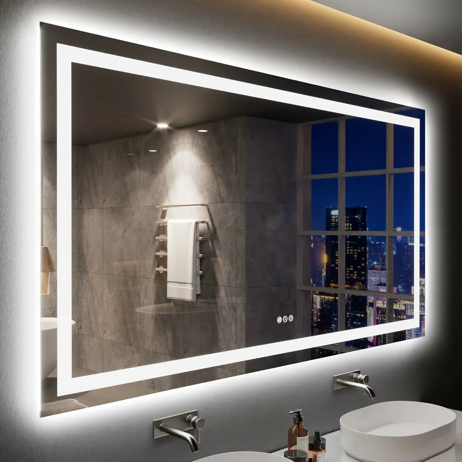 LOAAO 77"X36" Anti-Fog Backlit + Front Lit LED Bathroom Mirror Easy to Install